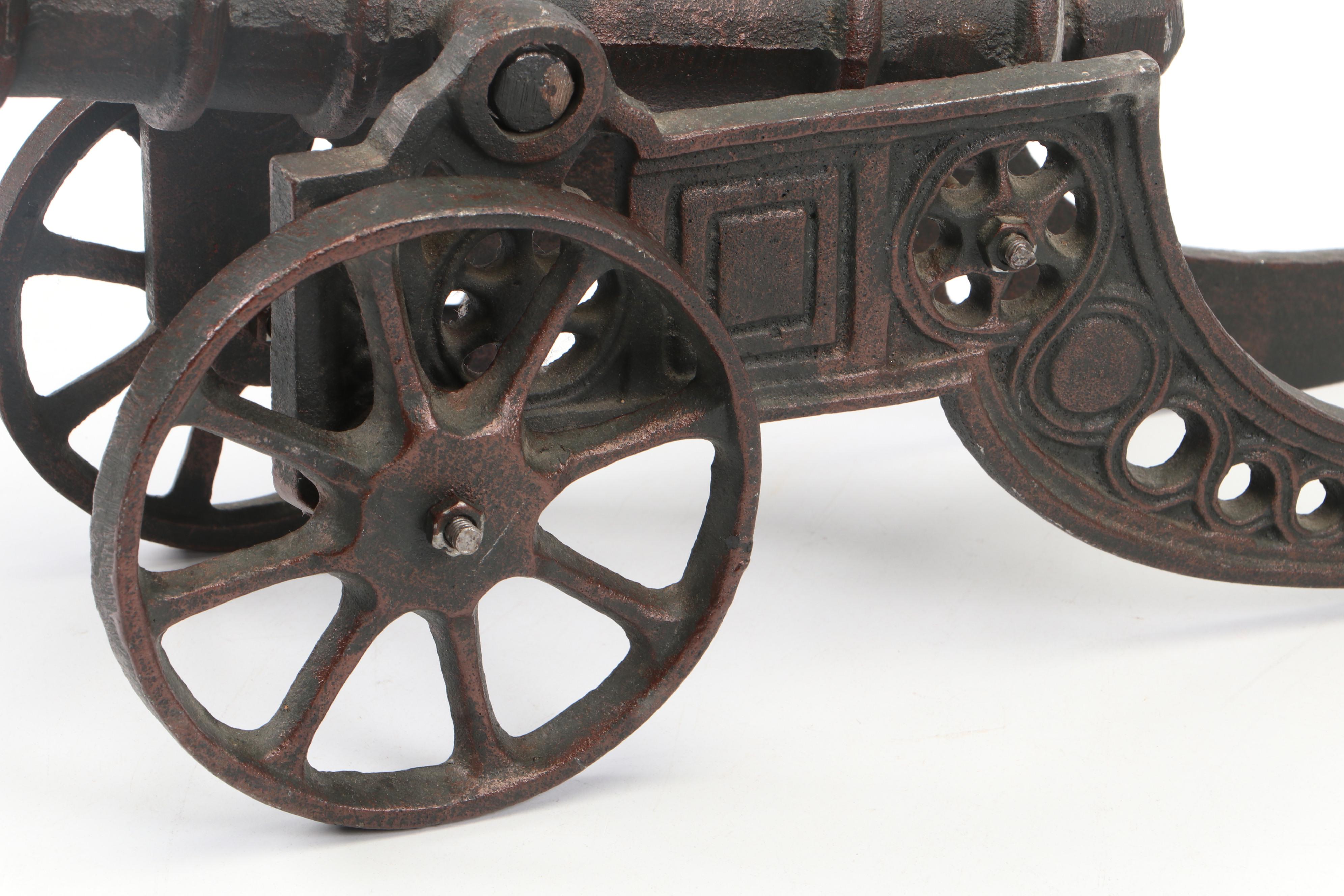 Cast Iron Cannon on Carriage Wheels Figurine