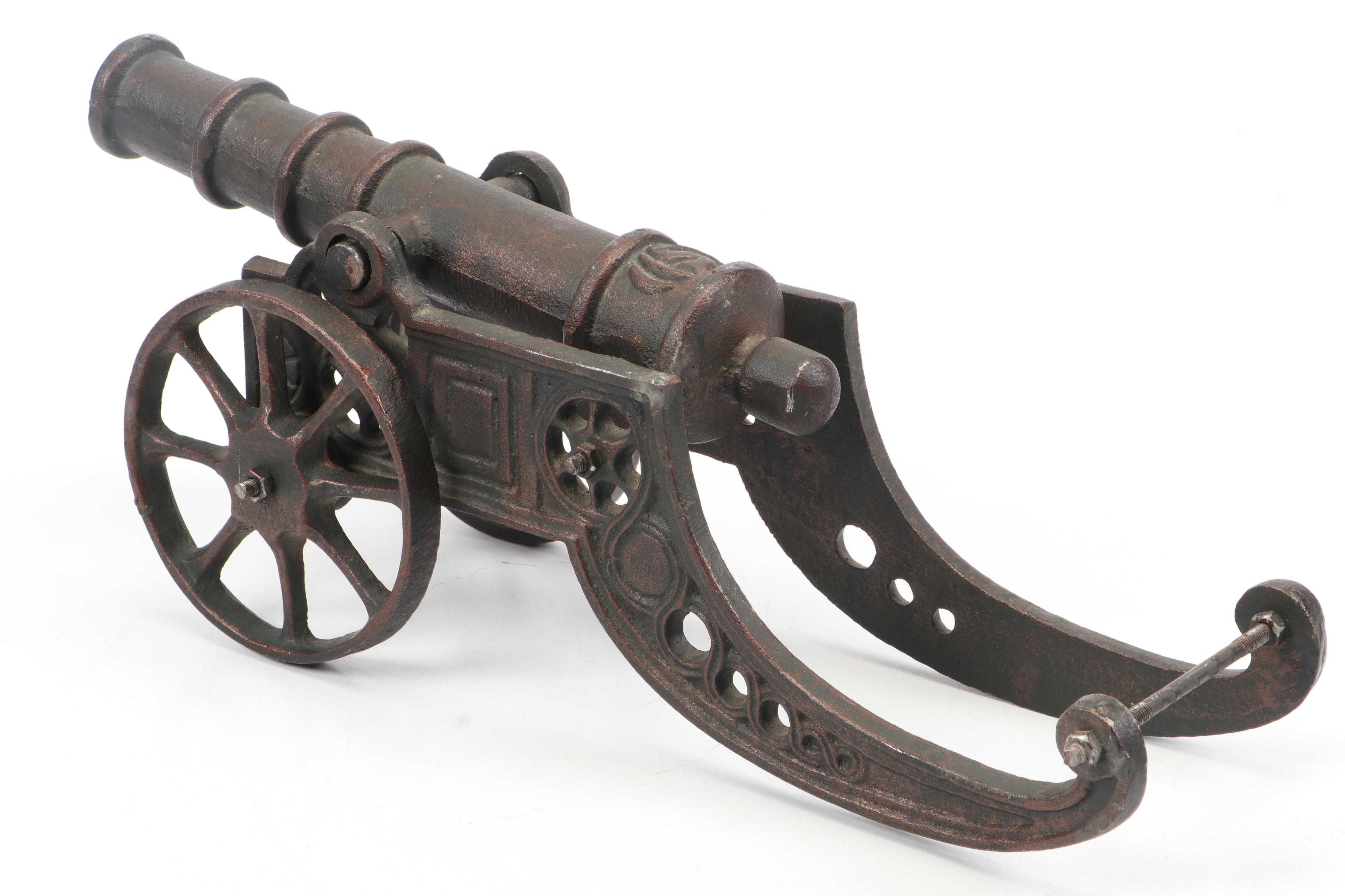 Cast Iron Cannon on Carriage Wheels Figurine