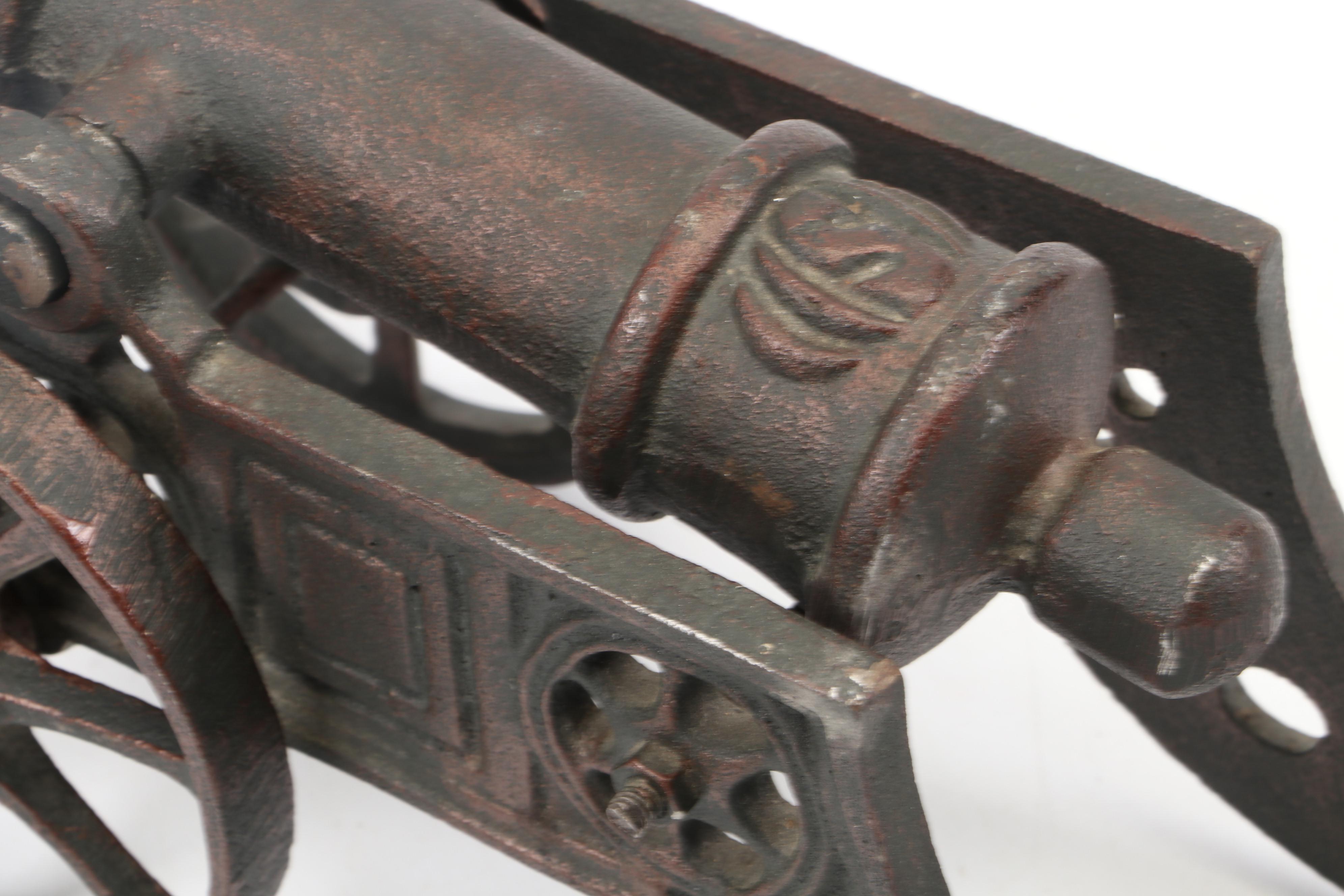 Cast Iron Cannon on Carriage Wheels Figurine