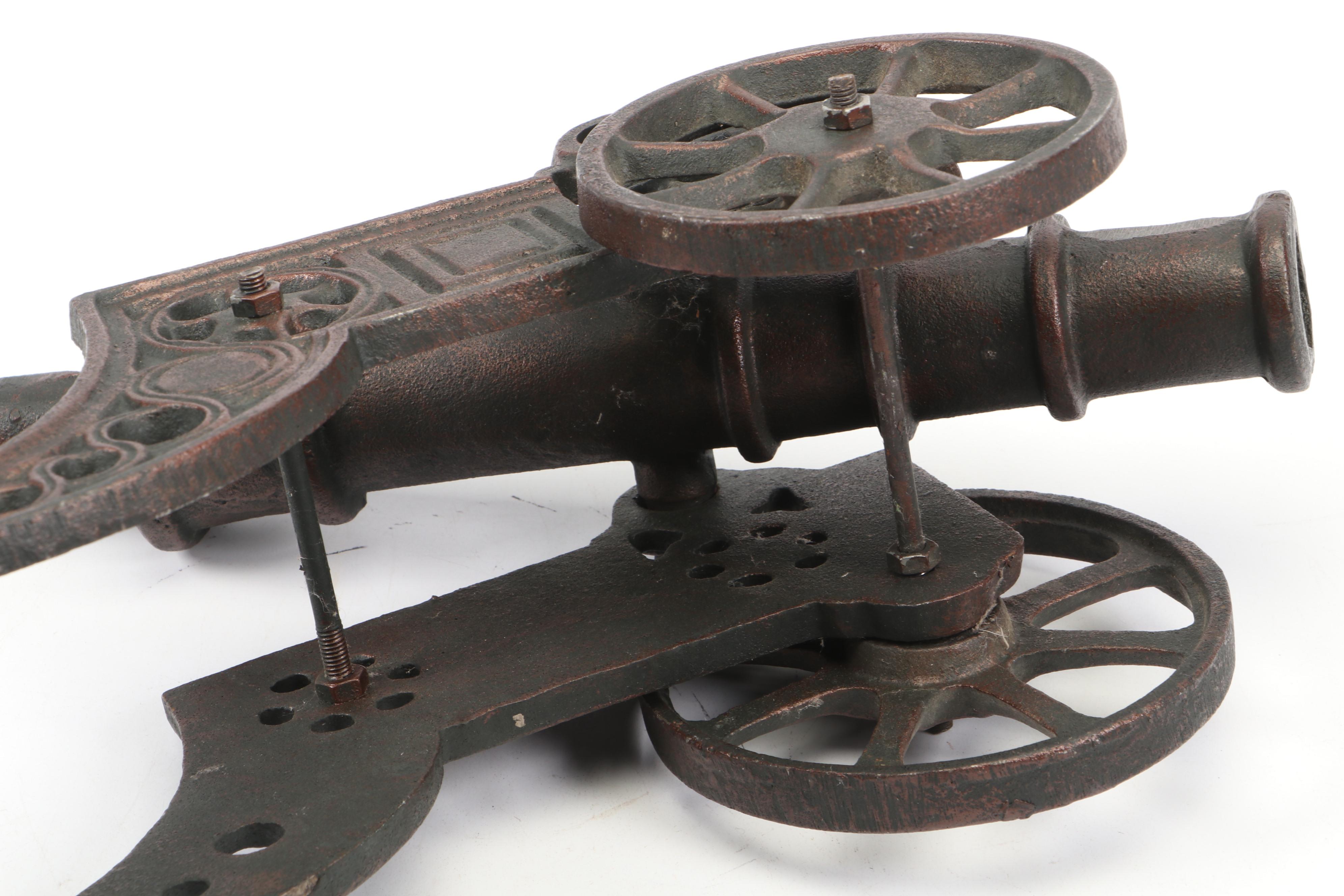 Cast Iron Cannon on Carriage Wheels Figurine