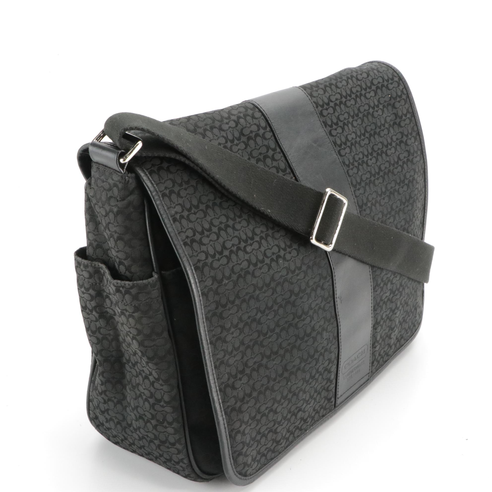 Coach Hudson Commuter Briefcase Bag in Black Signature Canvas and Leather Trim