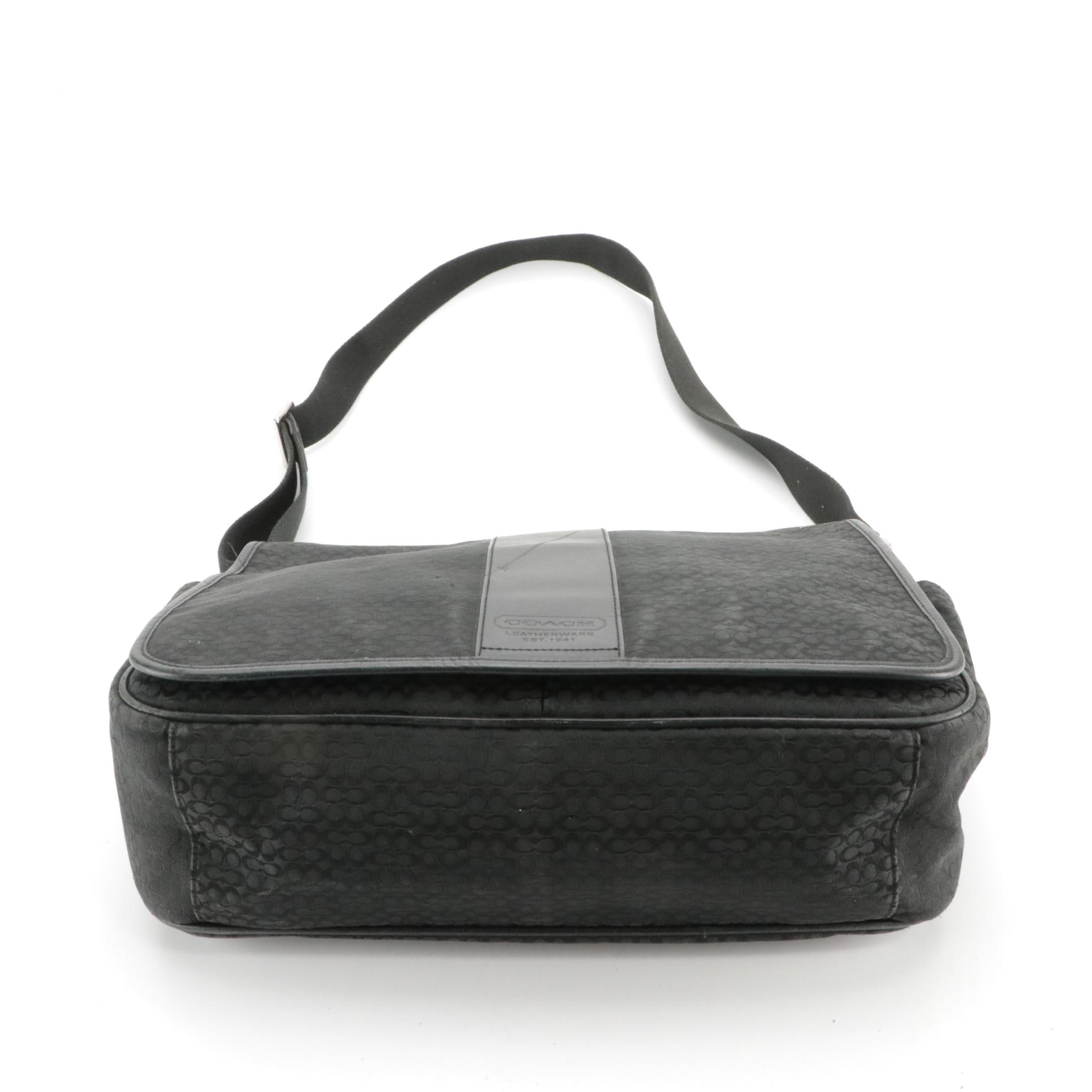 Coach Hudson Commuter Briefcase Bag in Black Signature Canvas and Leather Trim