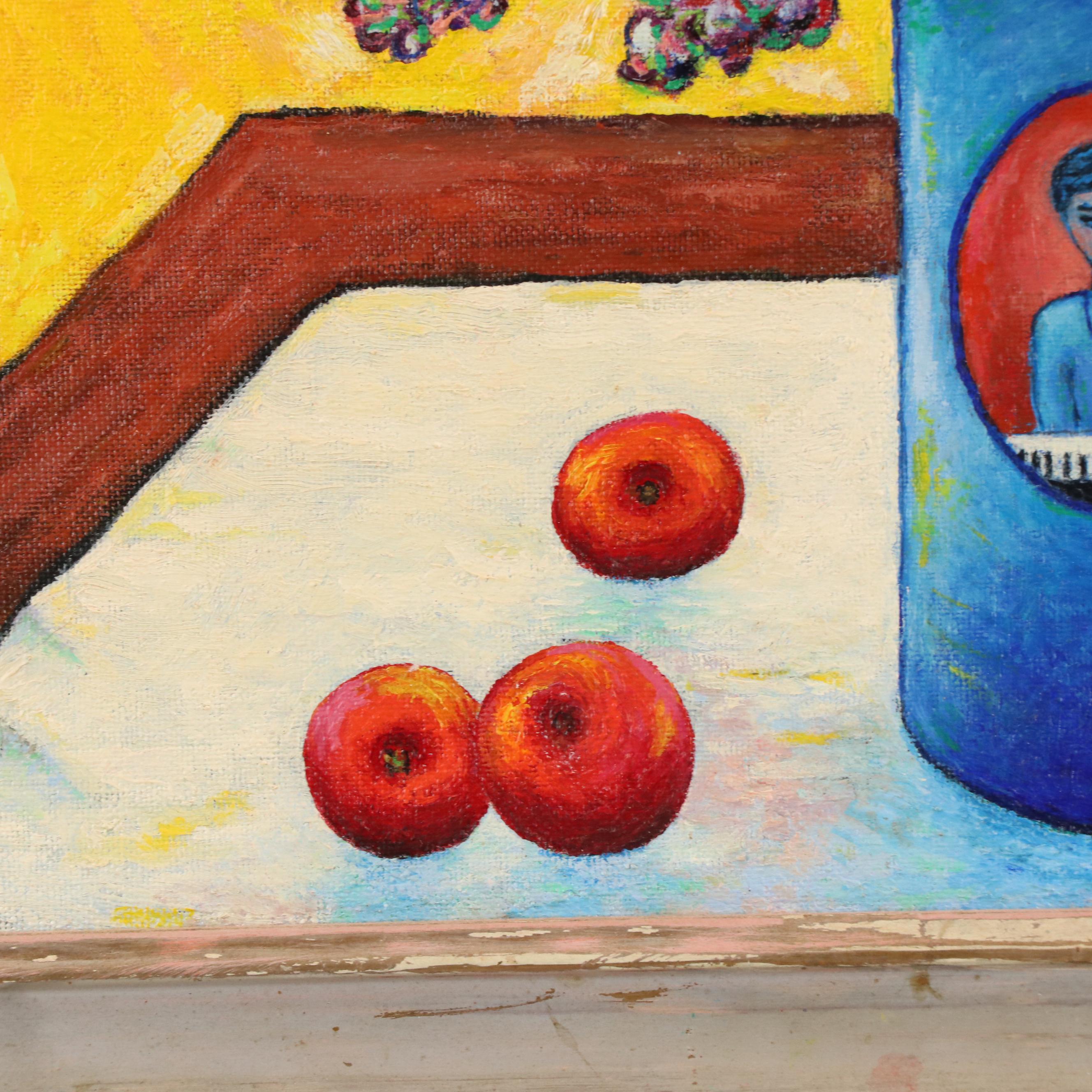 J. Thomas Watkins Surrealist Oil Painting "Artist at Piano Still Life," 1995