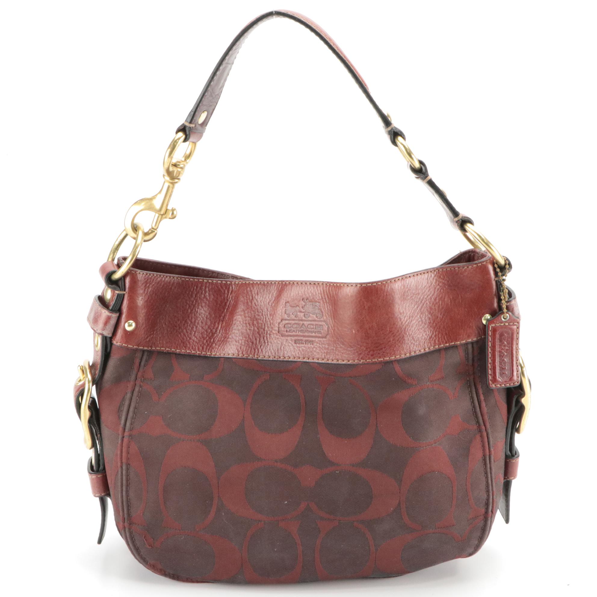 Coach Dark Red Signature Canvas and Patent Leather Shoulder Bags