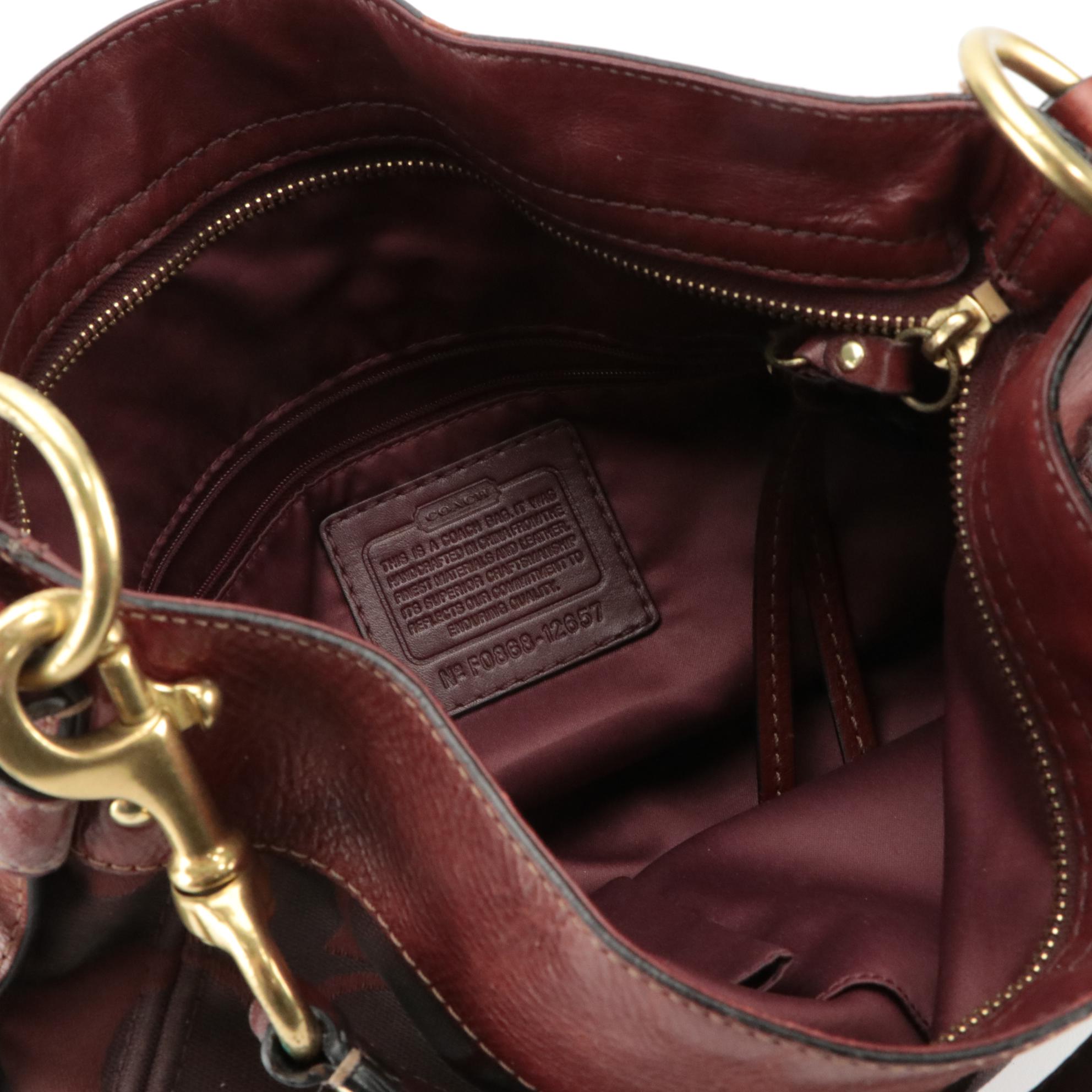 Coach Dark Red Signature Canvas and Patent Leather Shoulder Bags