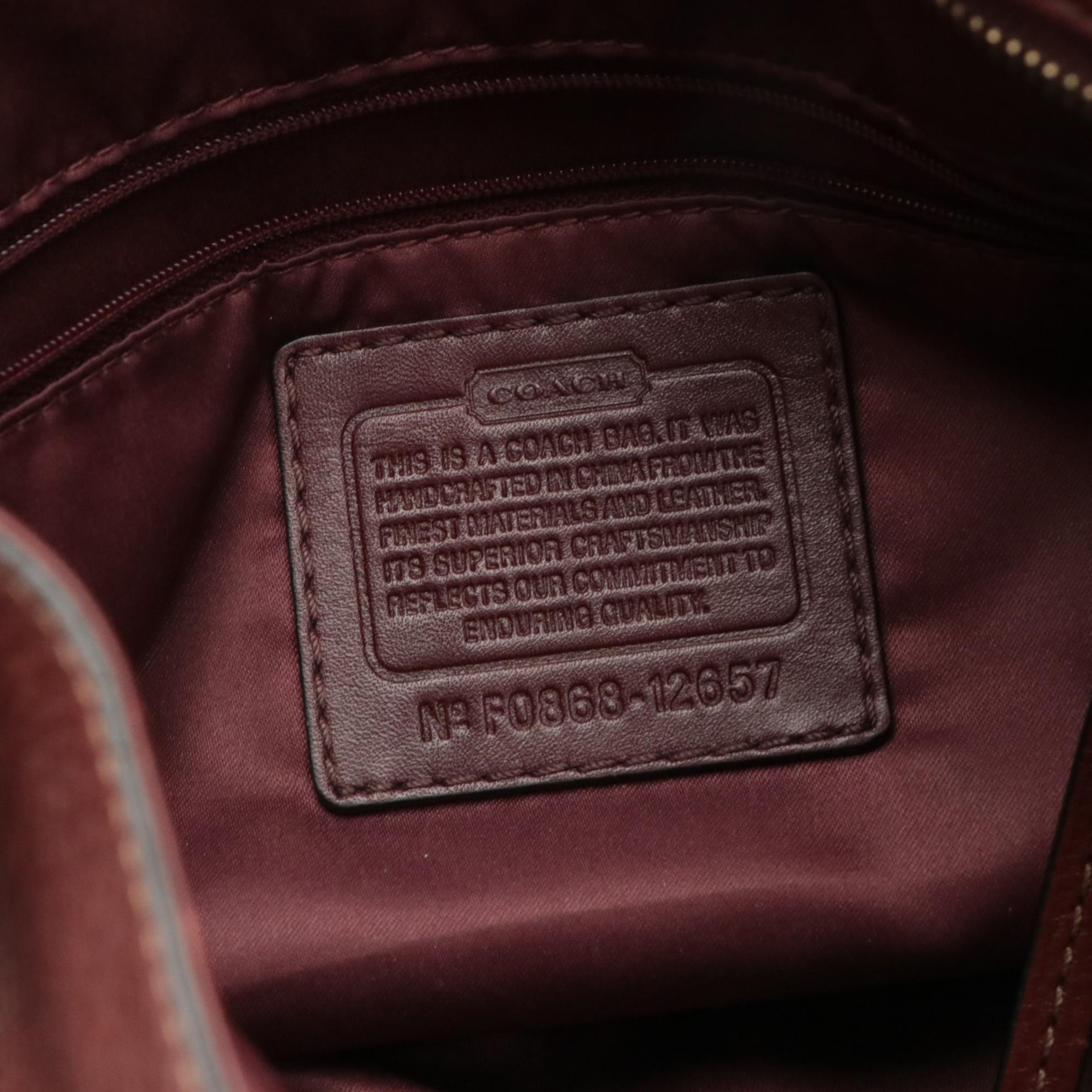 Coach Dark Red Signature Canvas and Patent Leather Shoulder Bags