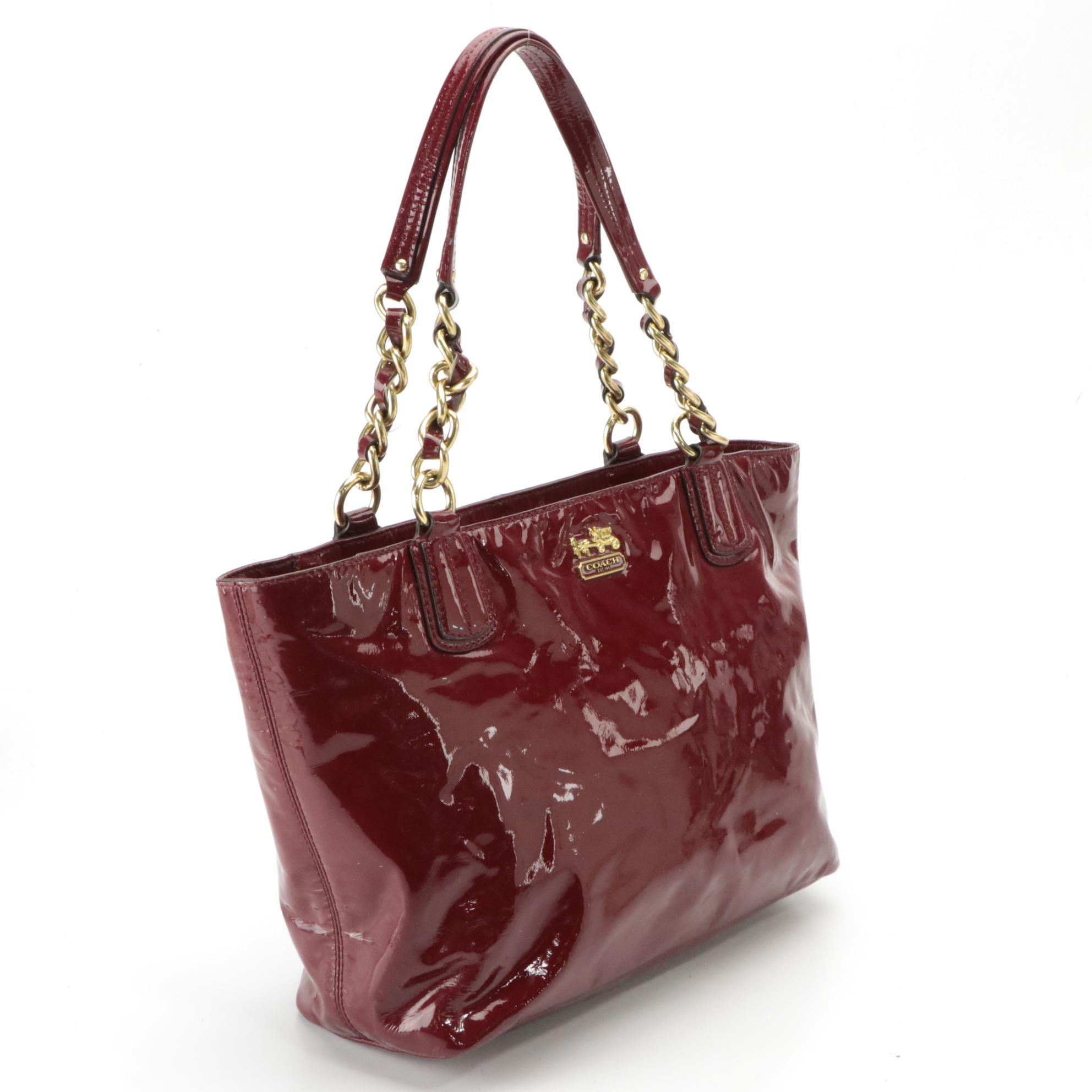 Coach Dark Red Signature Canvas and Patent Leather Shoulder Bags