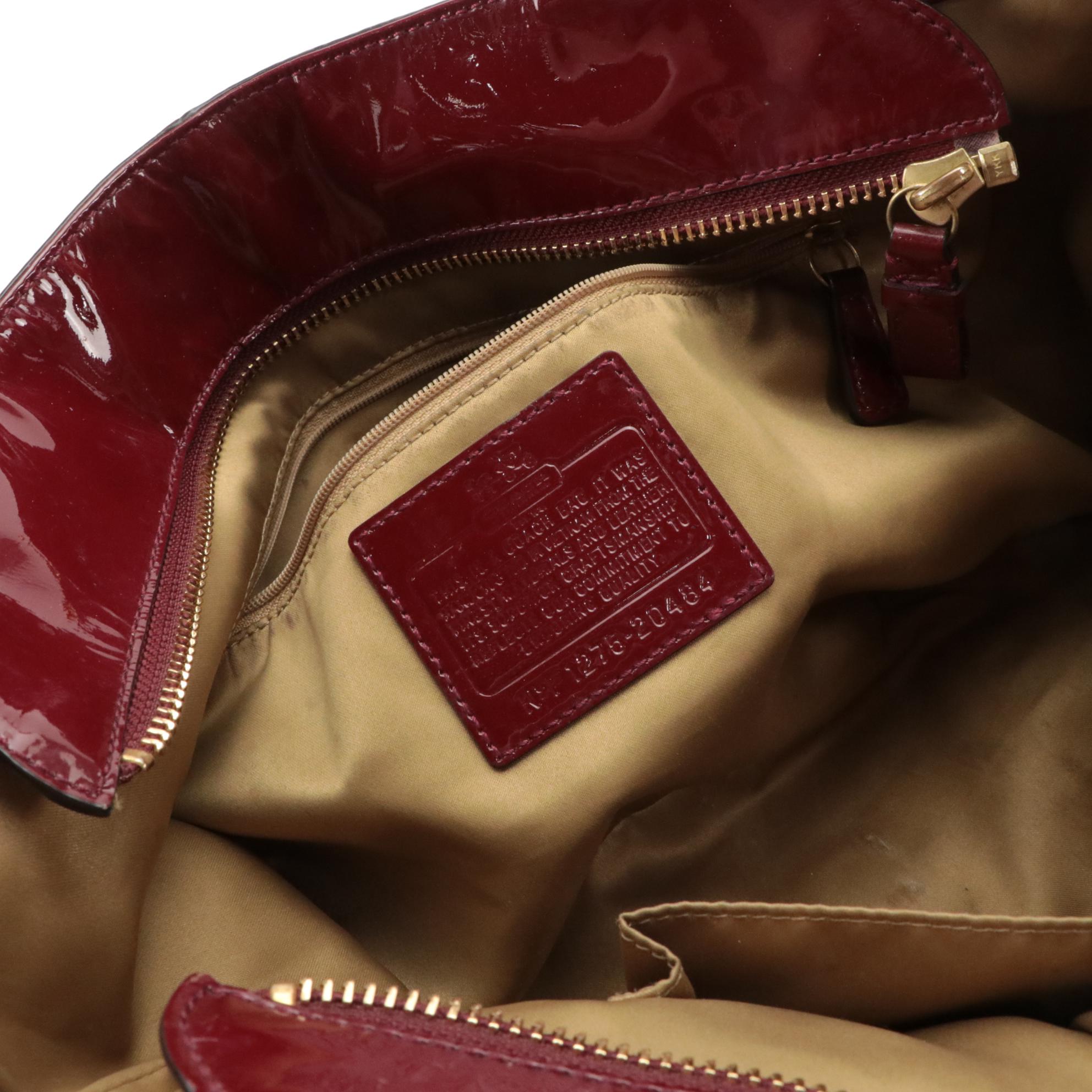 Coach Dark Red Signature Canvas and Patent Leather Shoulder Bags