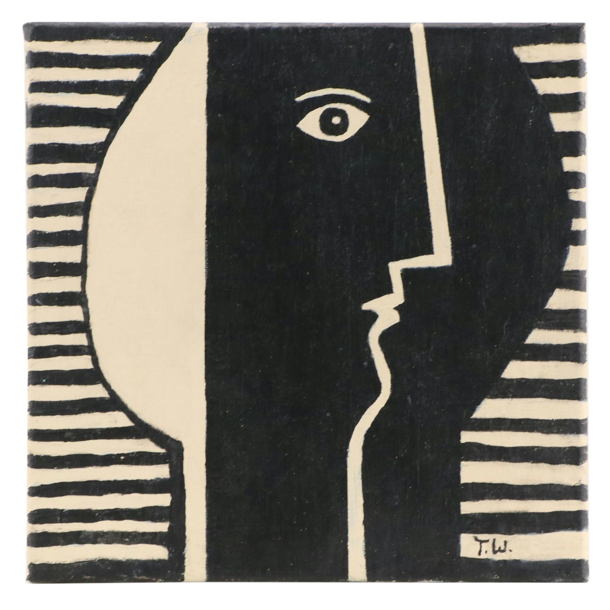 J. Thomas Watkins Modernist Stylized Acrylic Portrait, 2022