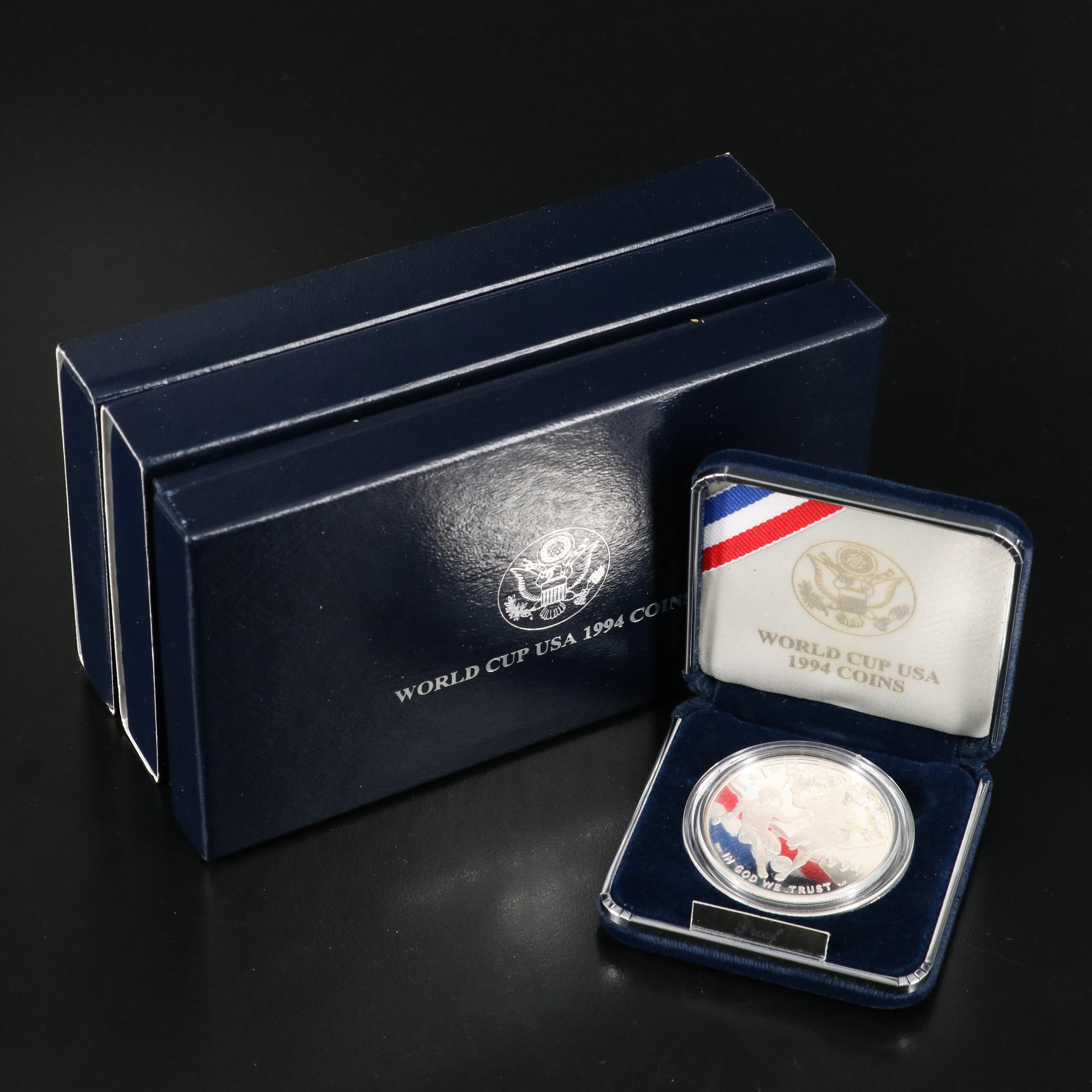 Three 1994 World Cup Proof Commemorative Silver Dollars
