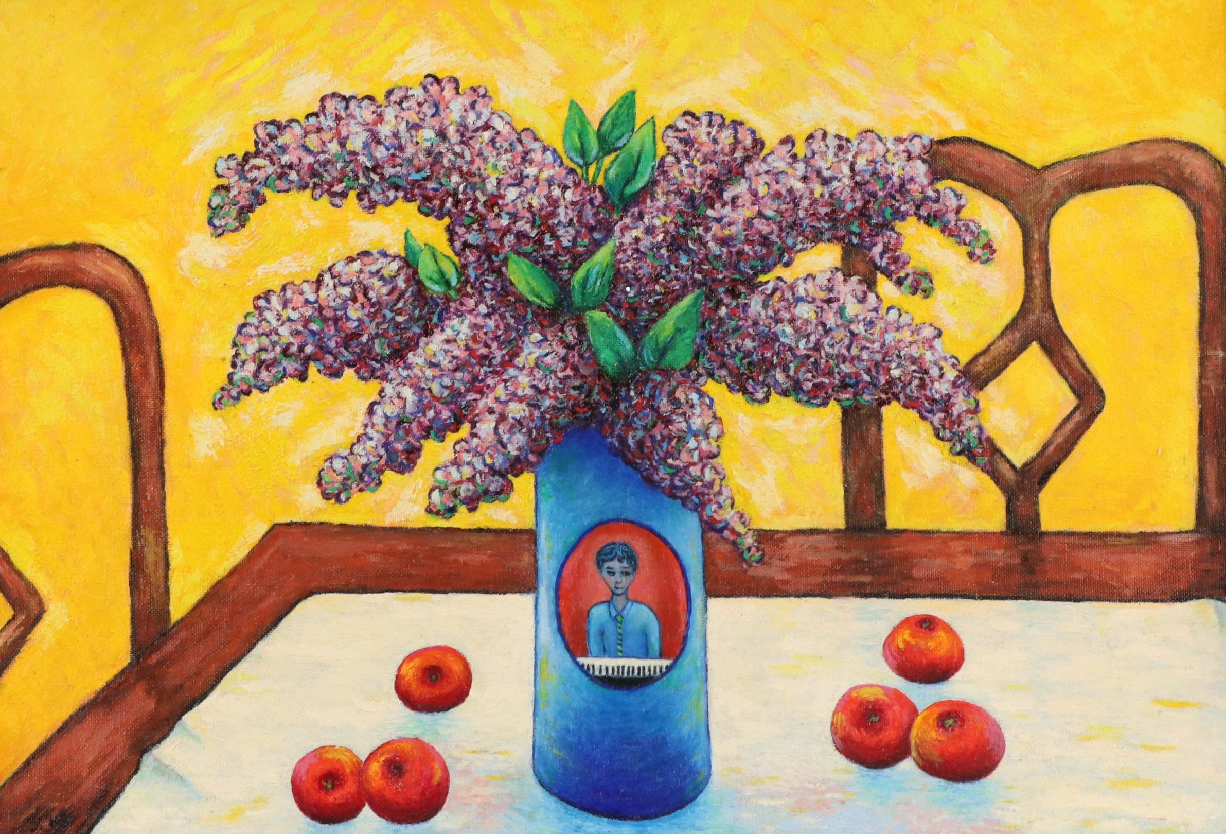 J. Thomas Watkins Surrealist Oil Painting "Artist at Piano Still Life," 1995