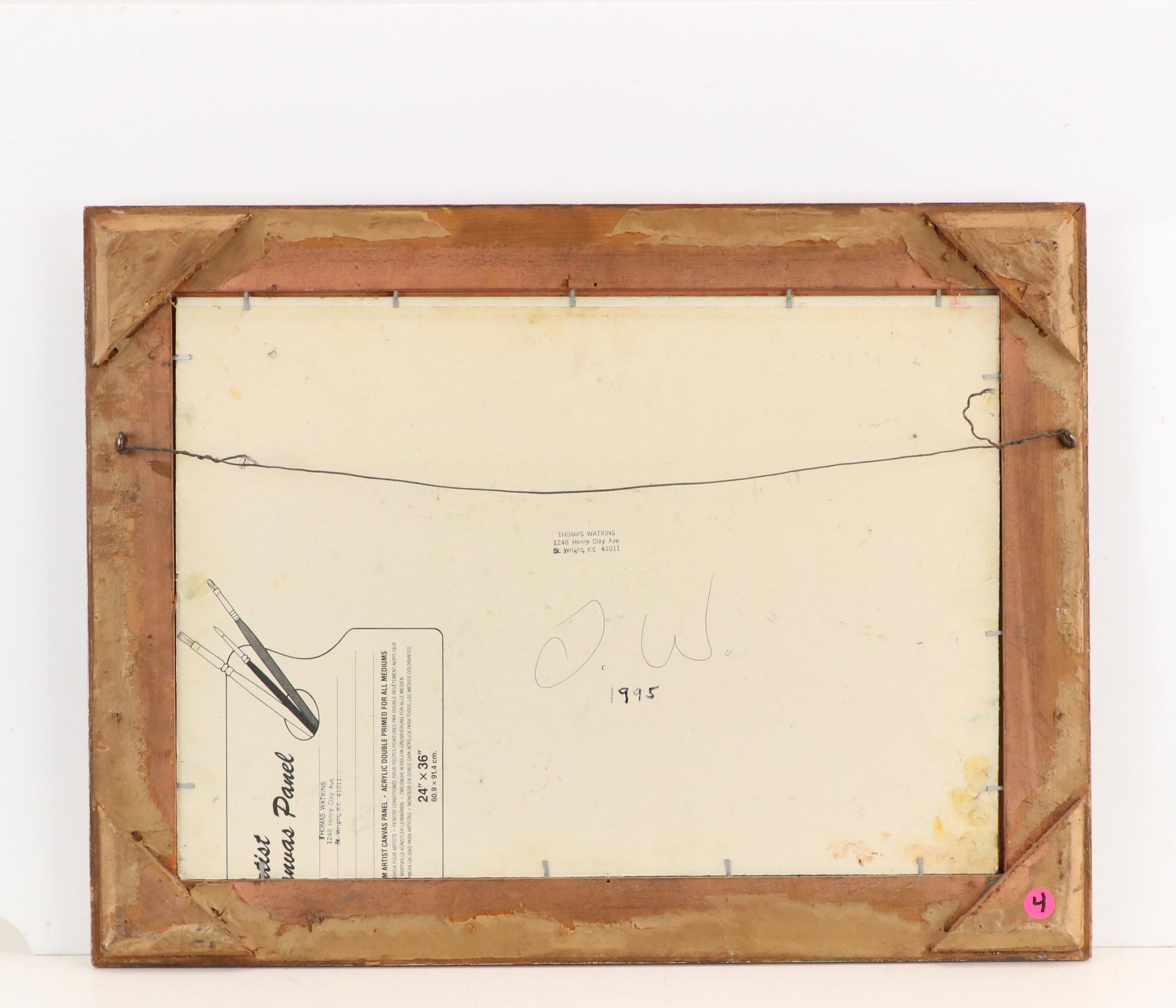 J. Thomas Watkins Surrealist Oil Painting "Artist at Piano Still Life," 1995