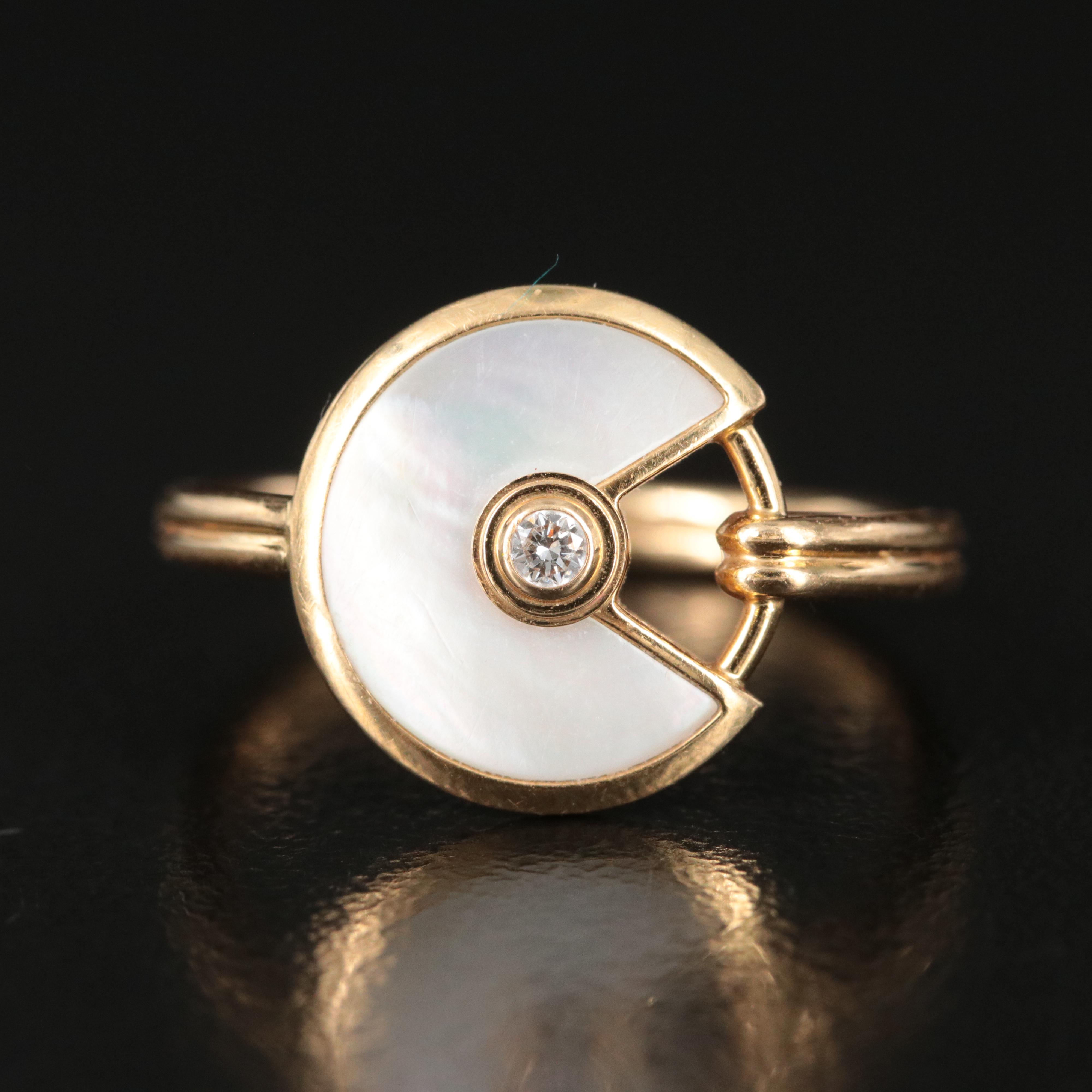Cartier Amulette de Cartier 18K Mother of Pearl and Diamond Ring