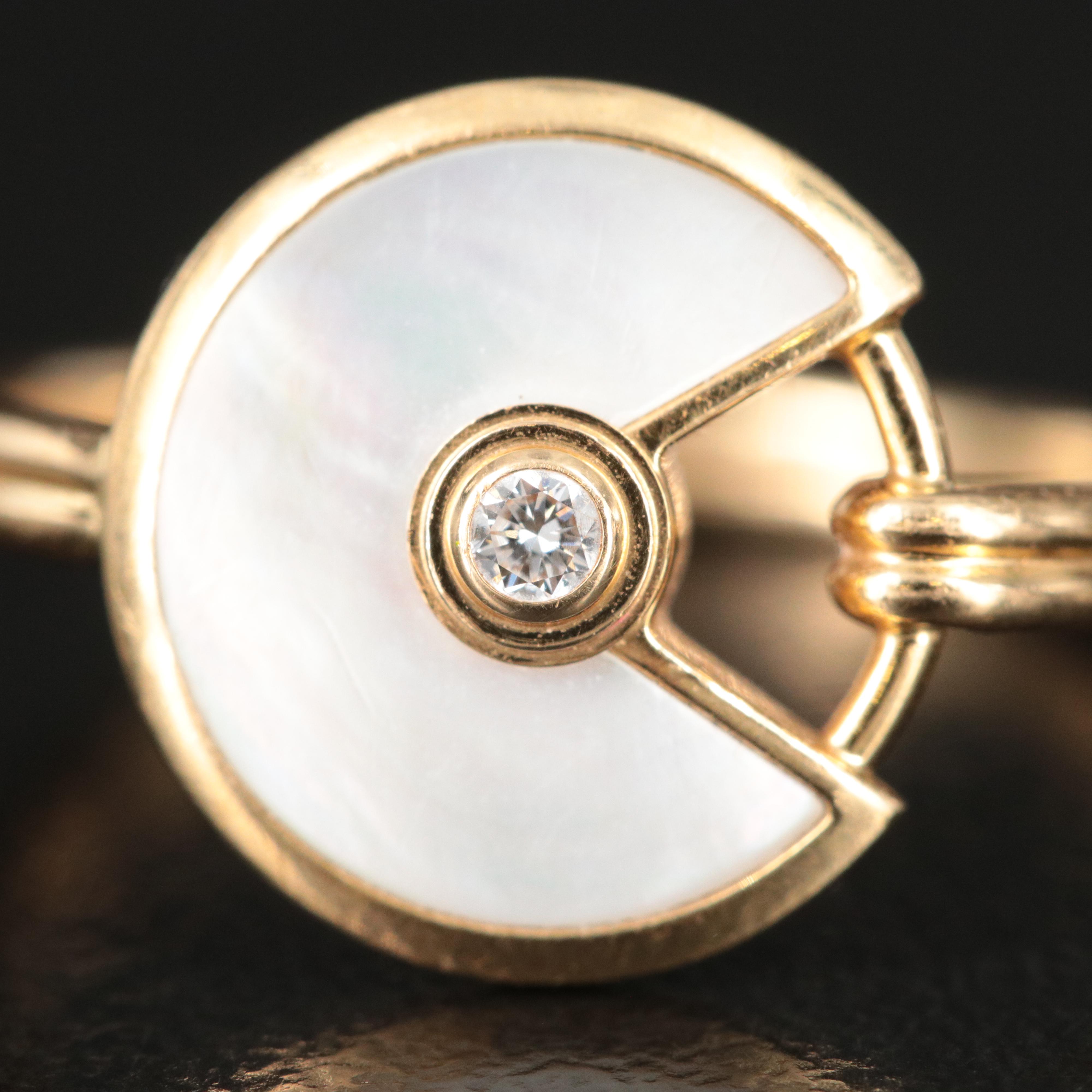 Cartier Amulette de Cartier 18K Mother of Pearl and Diamond Ring