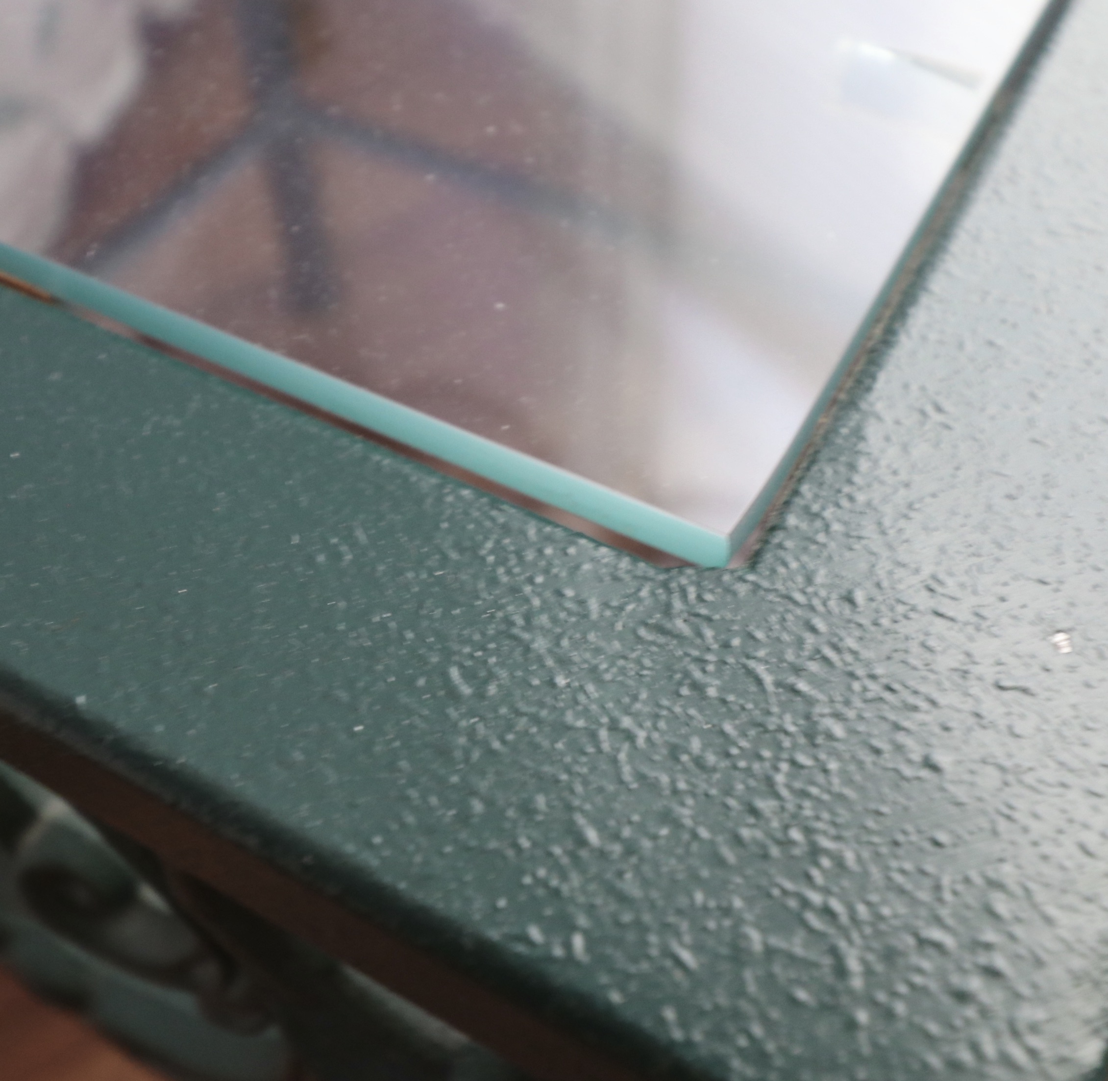 Wrought Iron Queen Bed Frame with Side Table and Floral Appliqué Cotton Bedding