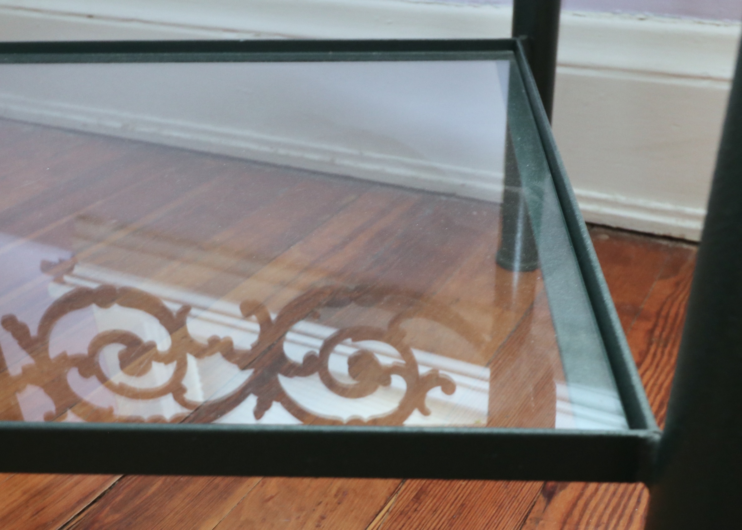 Wrought Iron Queen Bed Frame with Side Table and Floral Appliqué Cotton Bedding