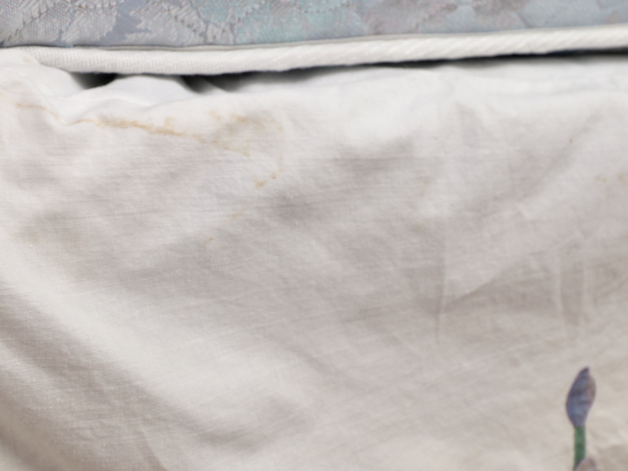 Wrought Iron Queen Bed Frame with Side Table and Floral Appliqué Cotton Bedding