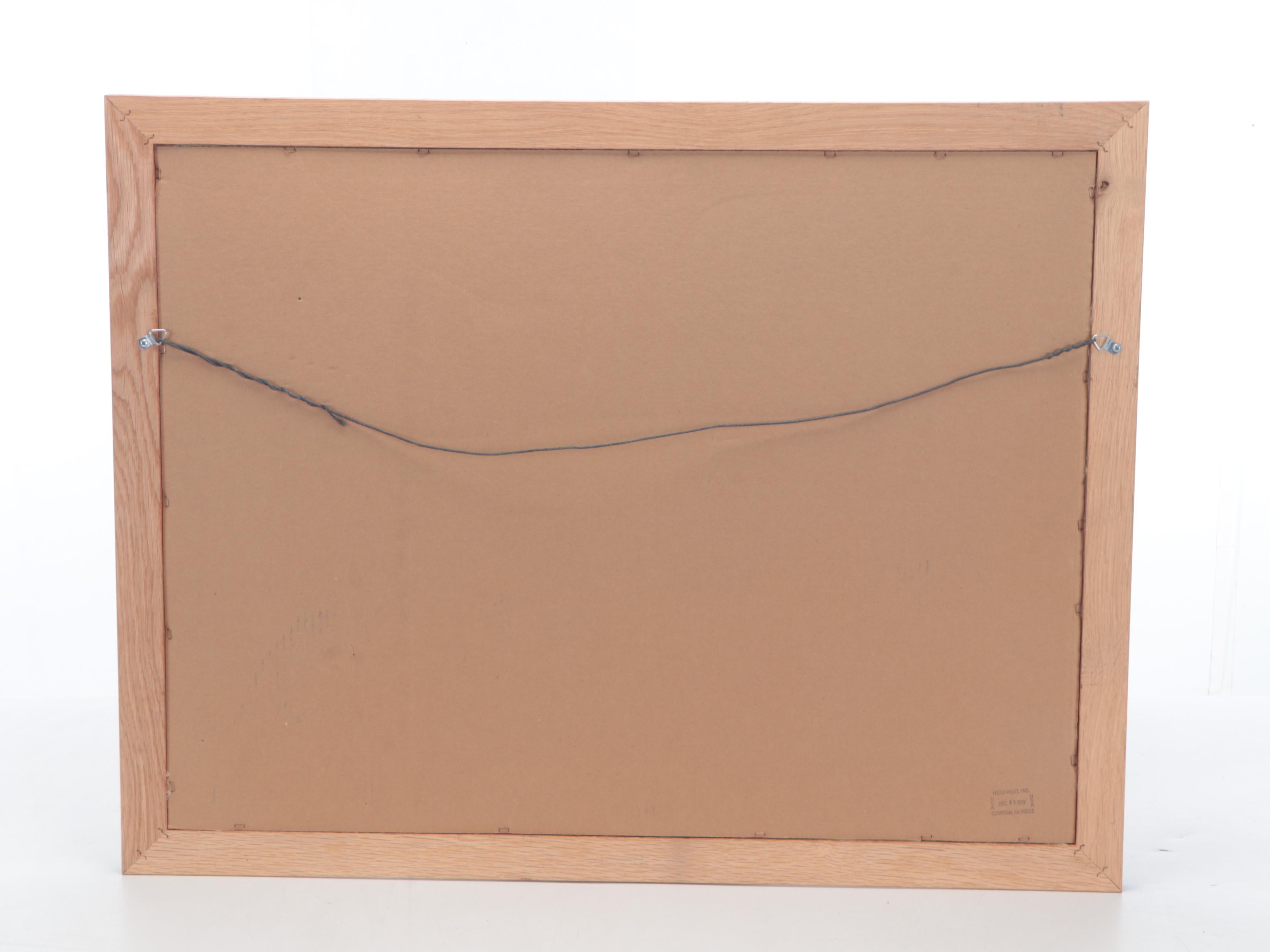 Budweiser Quail Offset Lithograph Bar Mirror in Oak Frame, Vintage