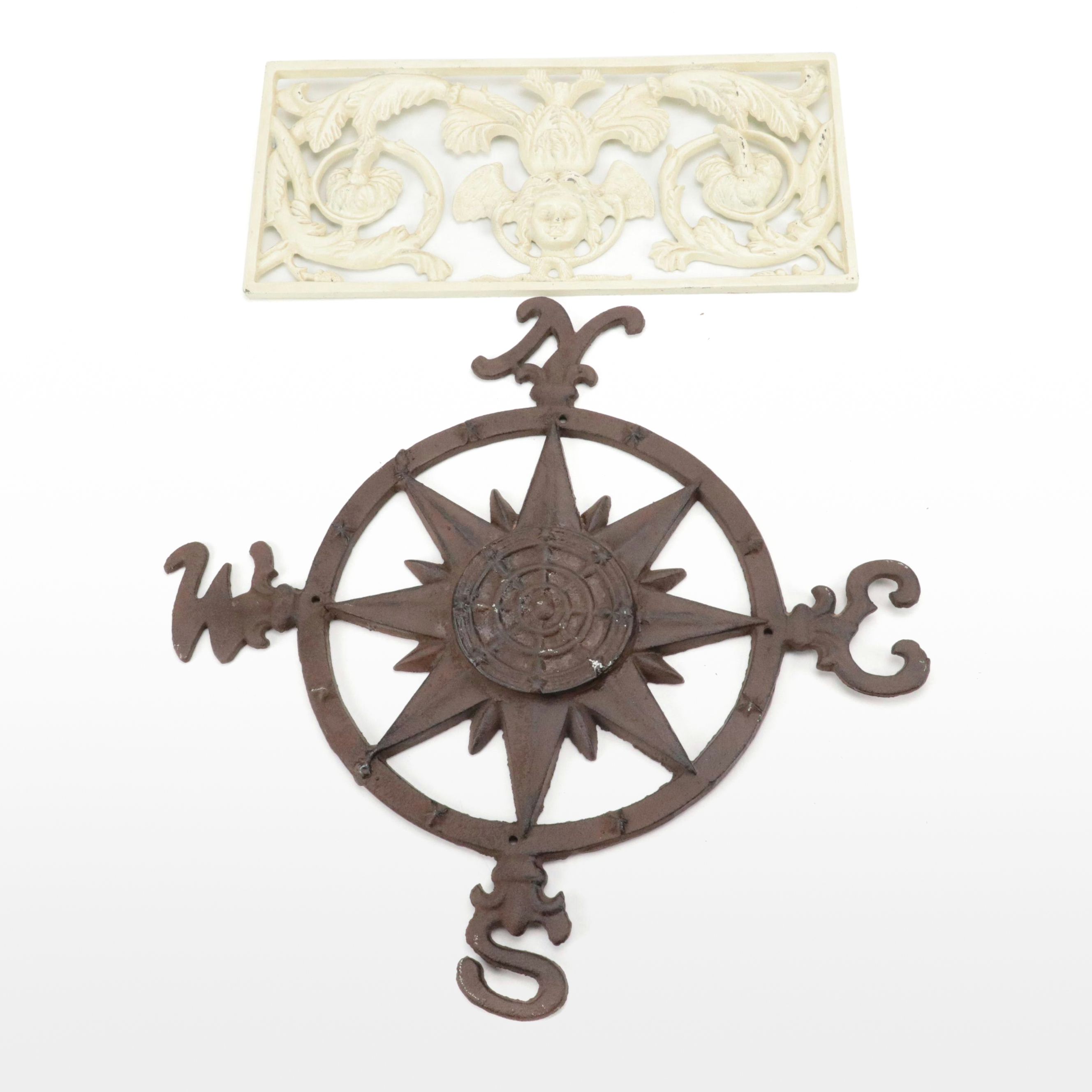 Neoclassical Style Painted Metal Plaque with Metal Compass Plaque