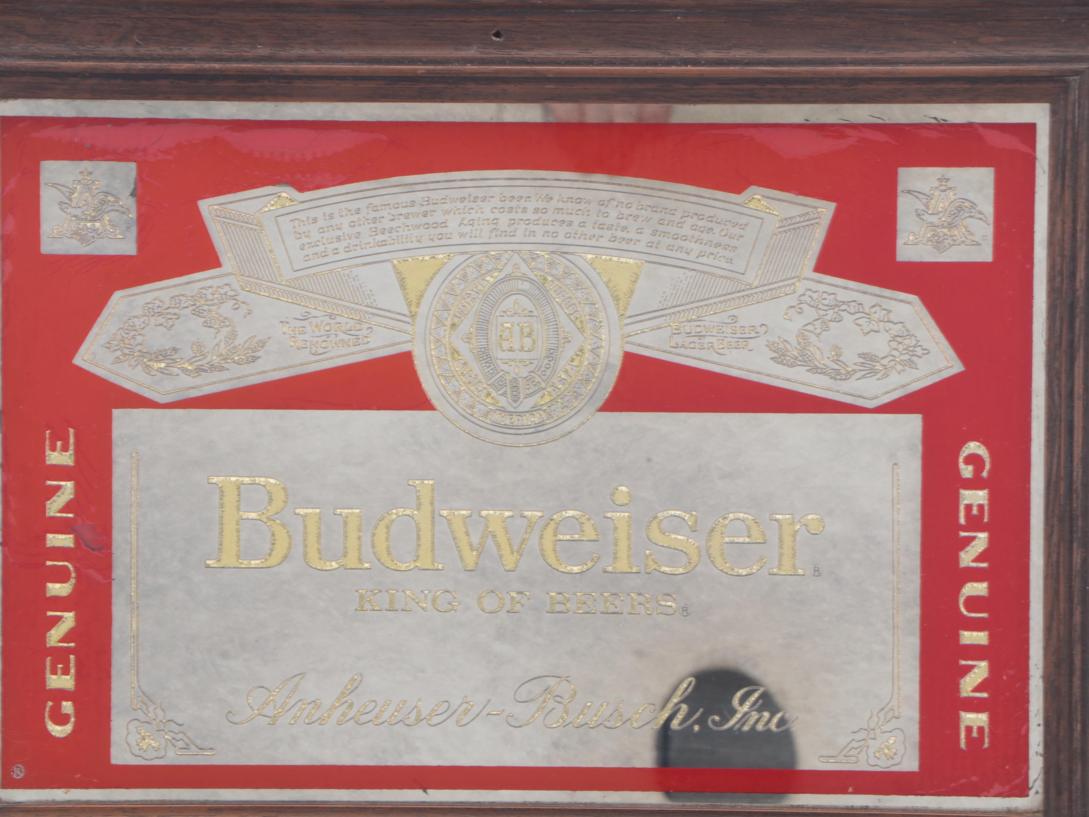 Bud Light and Budweiser Wood-Framed Advertising Bar Mirrors, 1980s