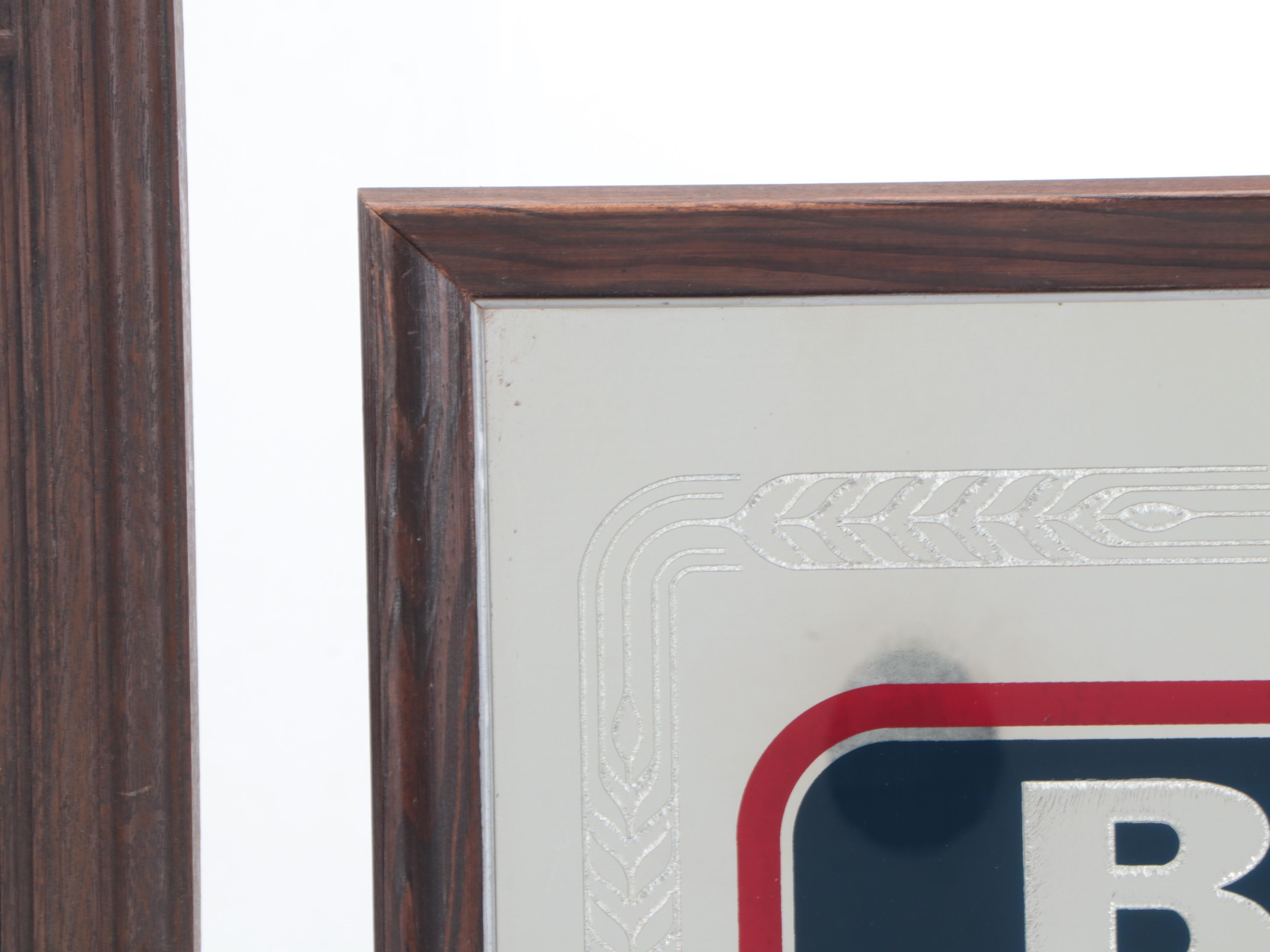 Bud Light and Budweiser Wood-Framed Advertising Bar Mirrors, 1980s