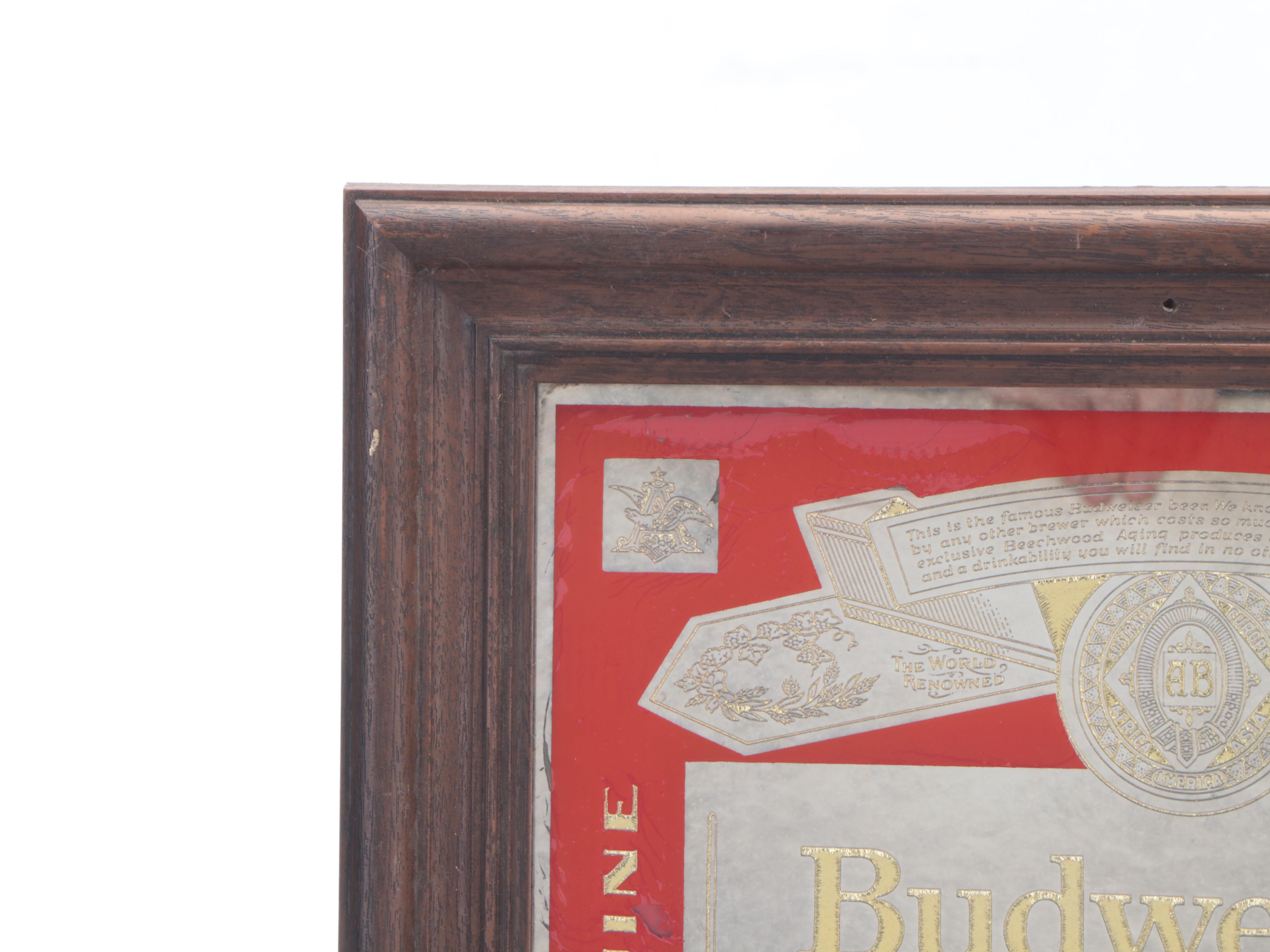 Bud Light and Budweiser Wood-Framed Advertising Bar Mirrors, 1980s