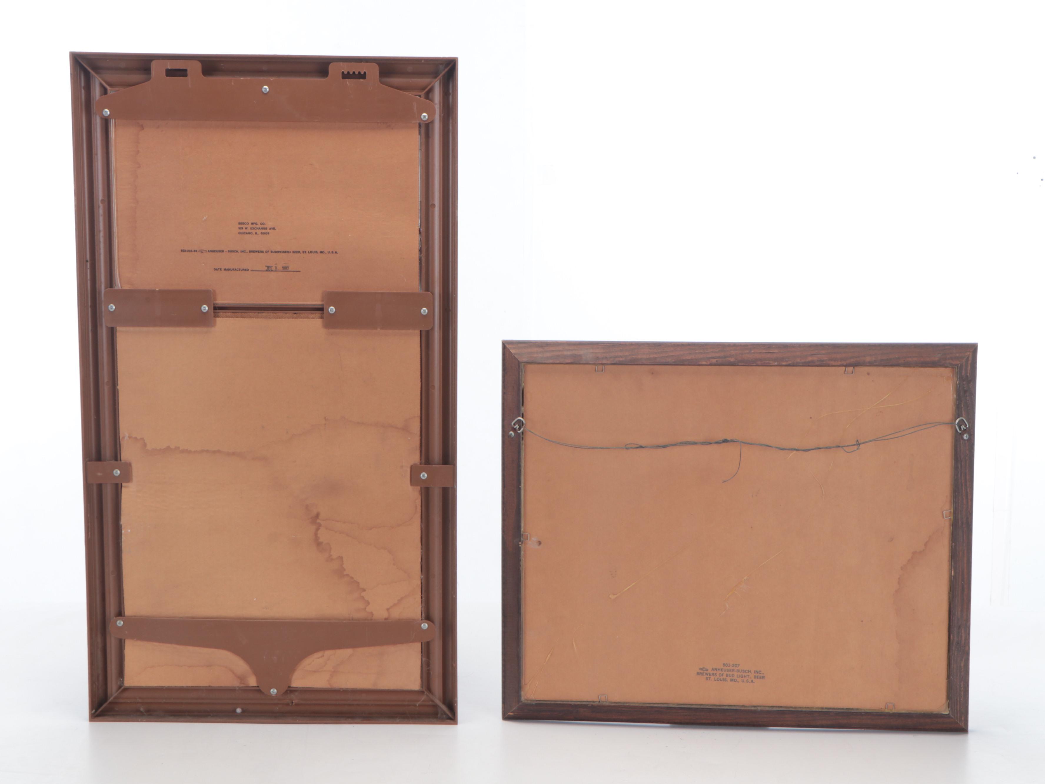 Bud Light and Budweiser Wood-Framed Advertising Bar Mirrors, 1980s