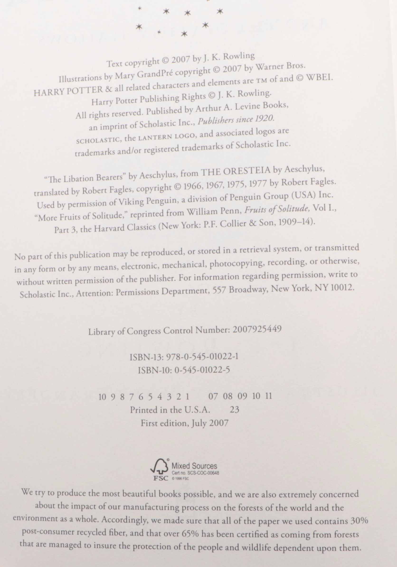 First American Edition "Harry Potter" Complete Set by J. K. Rowling