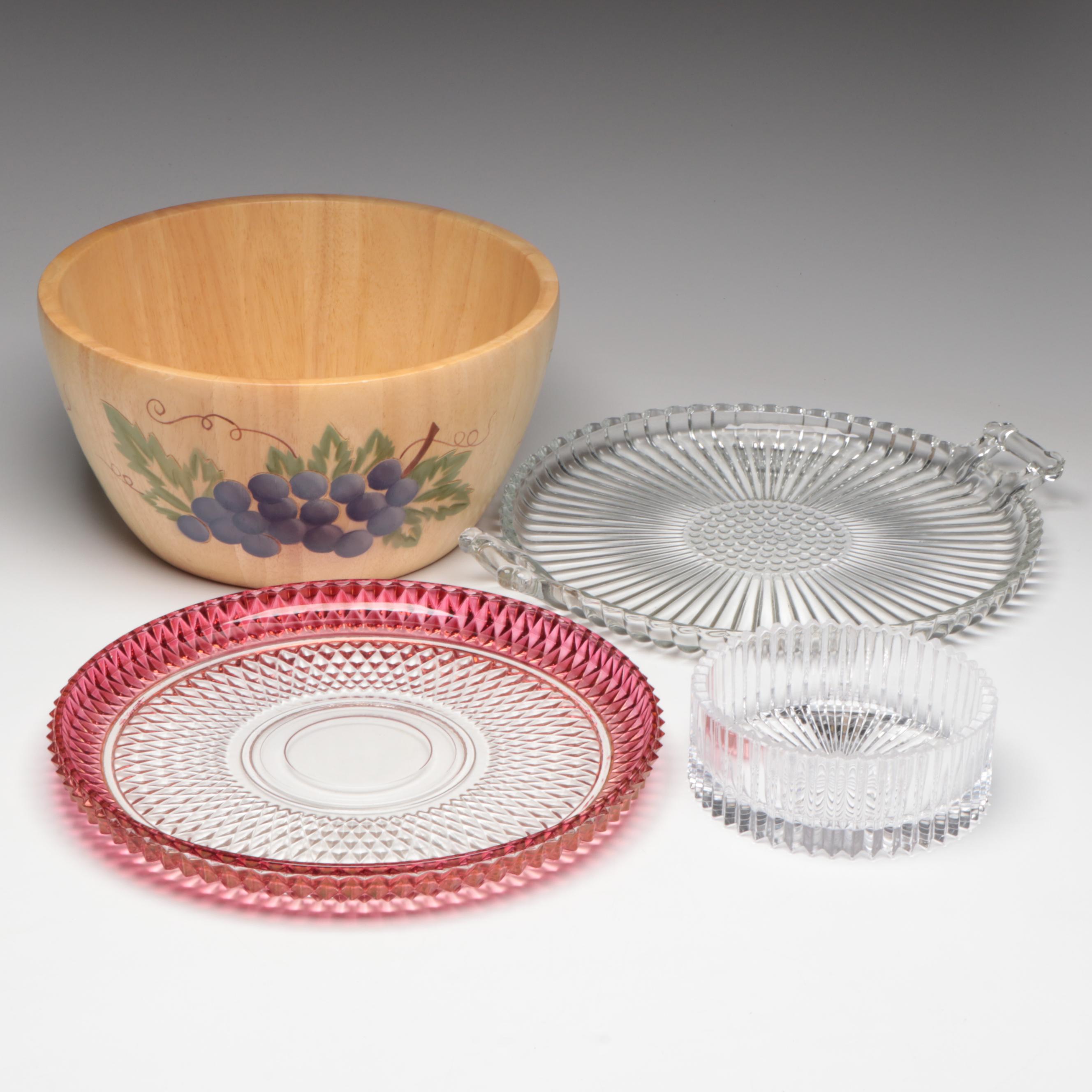 Mikasa "Diamond Fire" Glass Bowl, Round Glass Serving Trays, & More