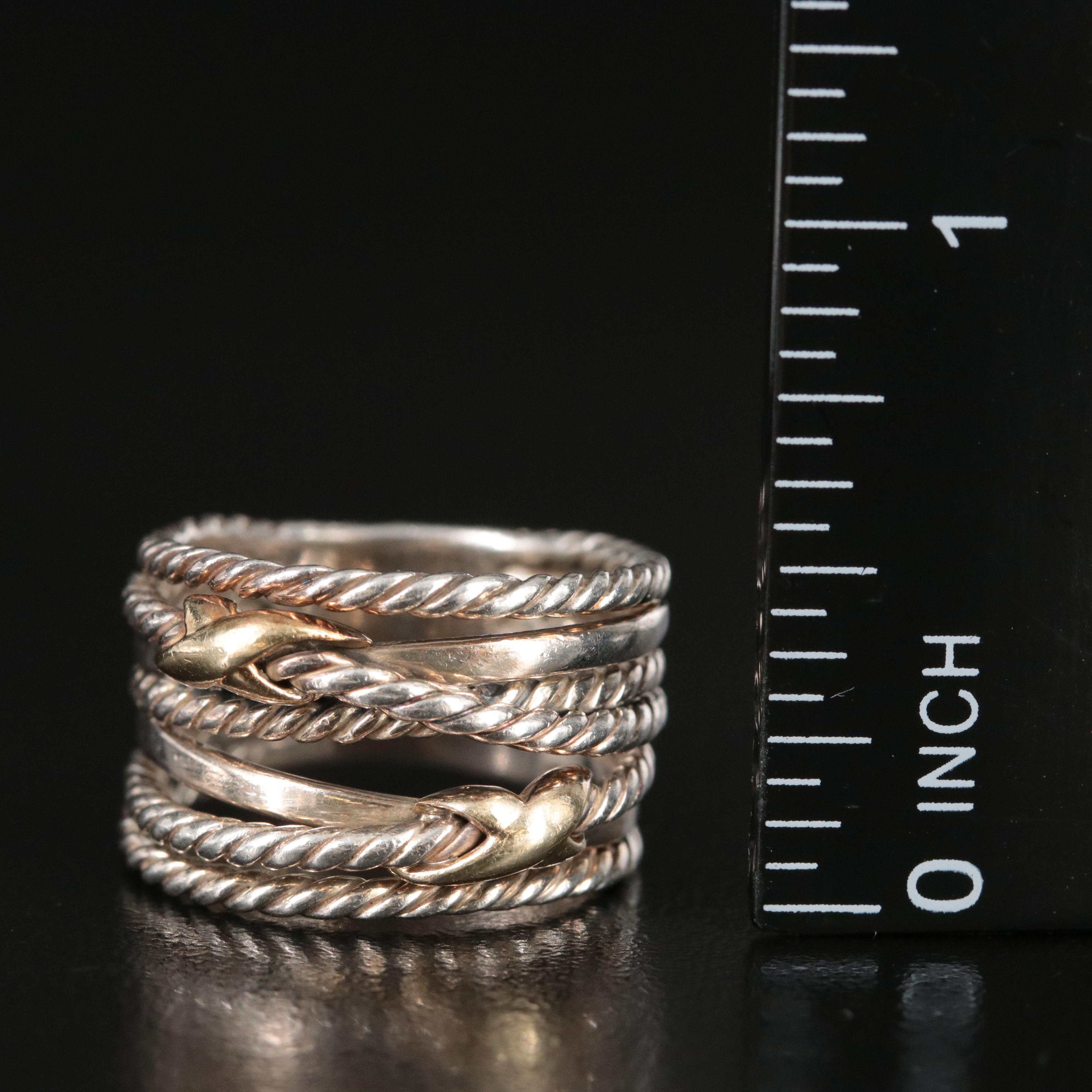 David Yurman Double X Sterling and 18K Crossover Ring