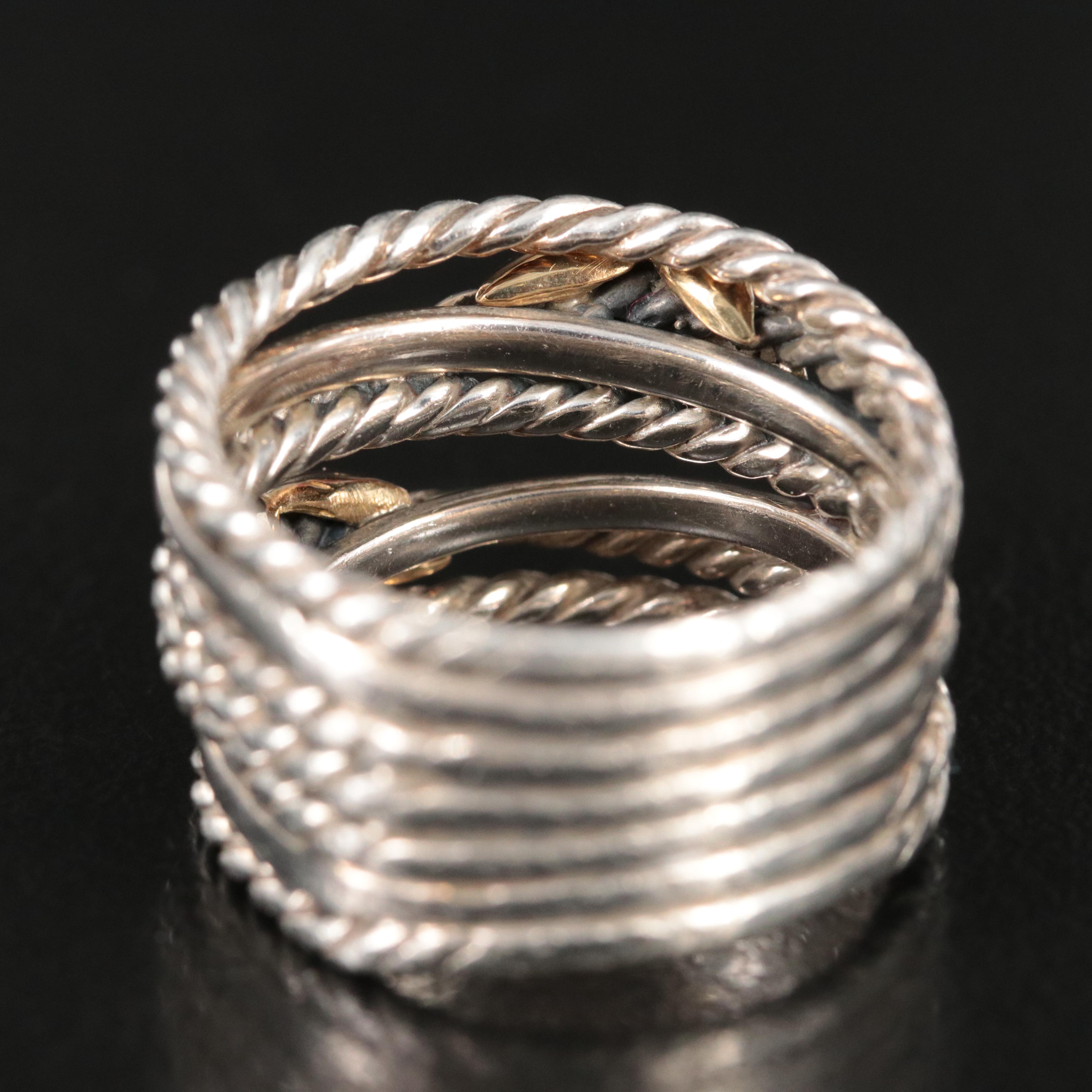 David Yurman Double X Sterling and 18K Crossover Ring