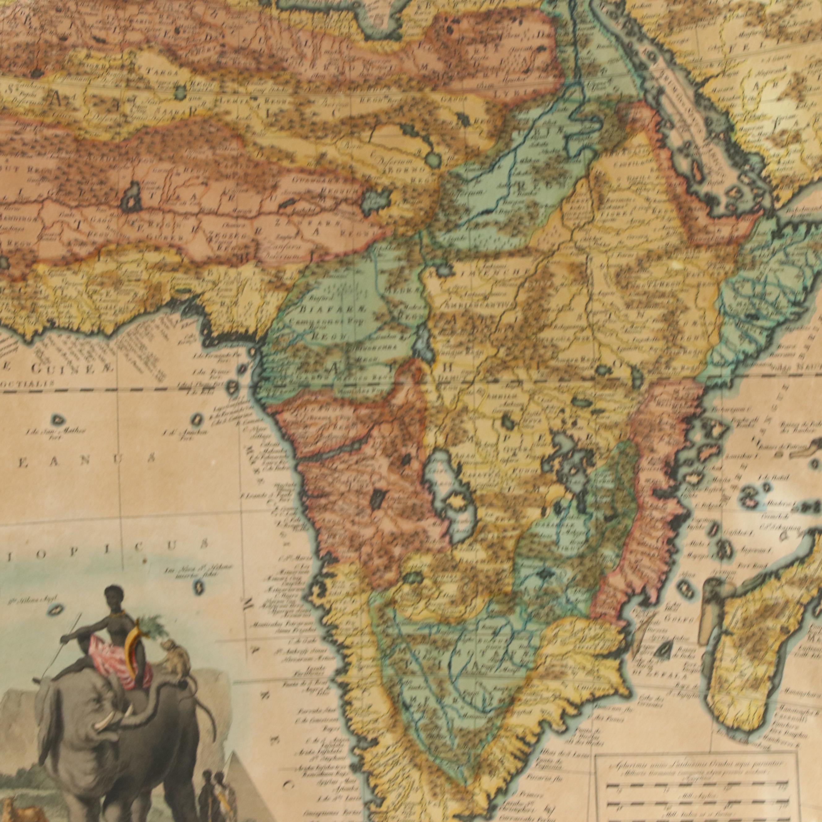 Hand-Colored Map Engraving "Africa," 18th Century