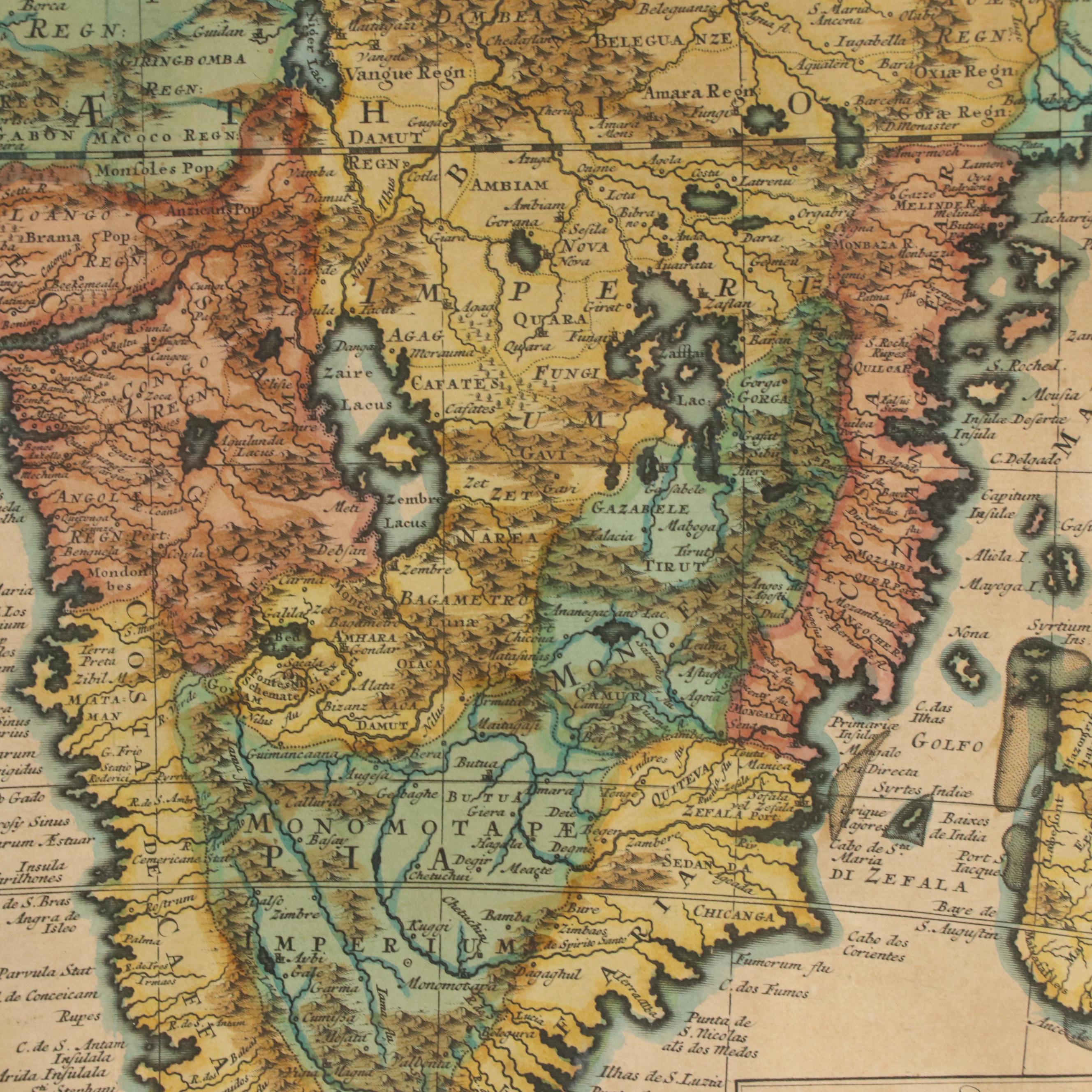Hand-Colored Map Engraving "Africa," 18th Century