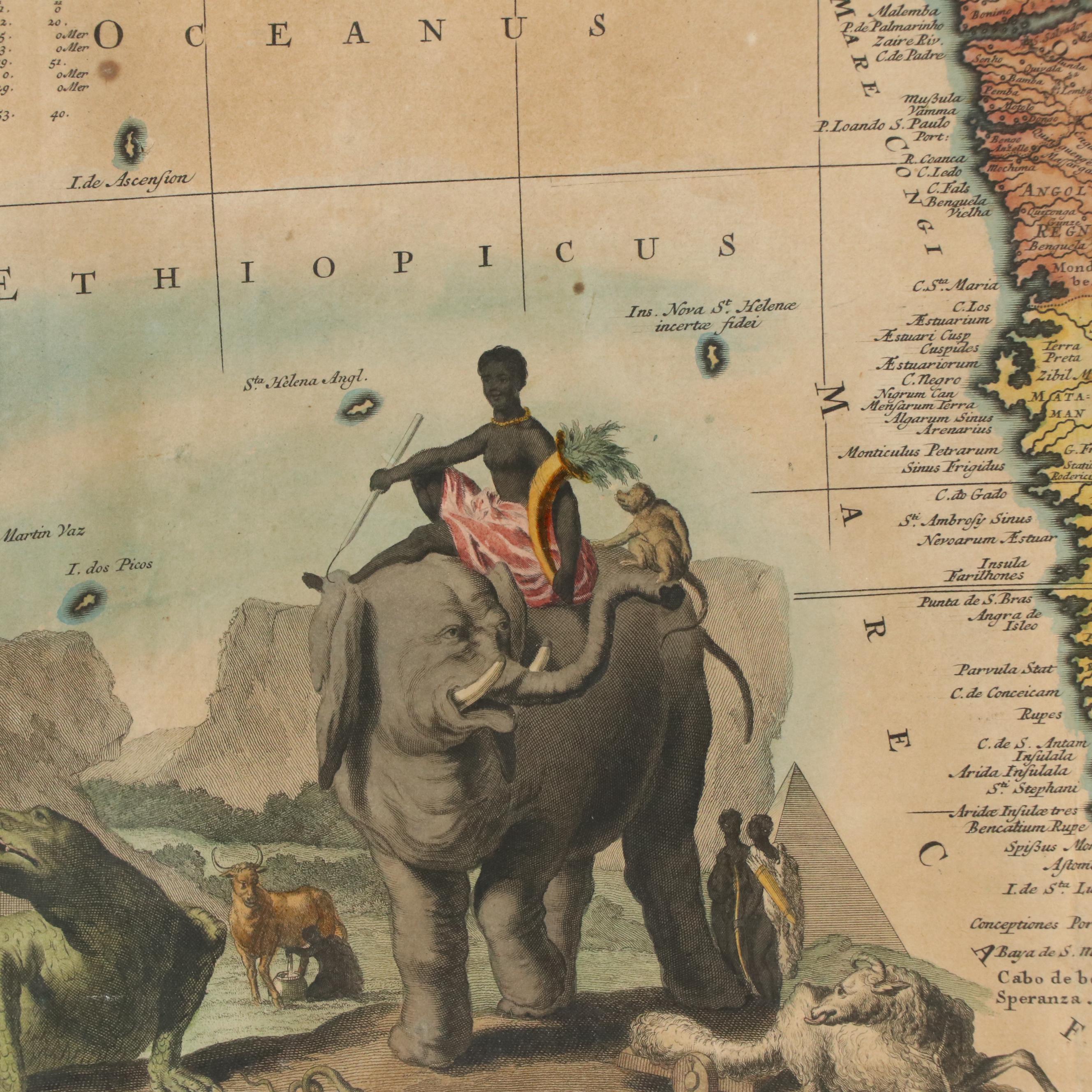 Hand-Colored Map Engraving "Africa," 18th Century