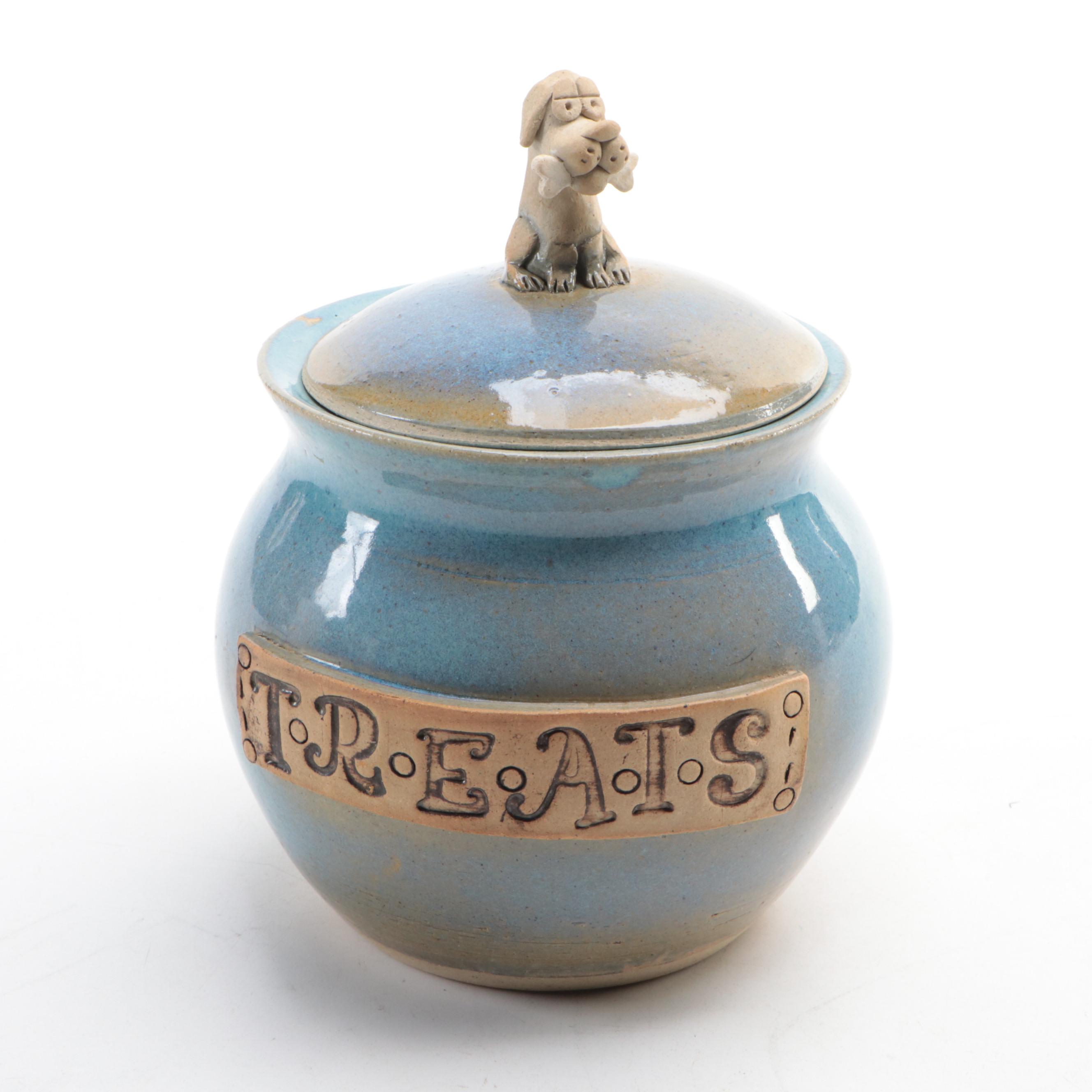 Earthenware "Treats' Dog Cookie Jar, David's Cookie Jar & Resin Lidded Compote