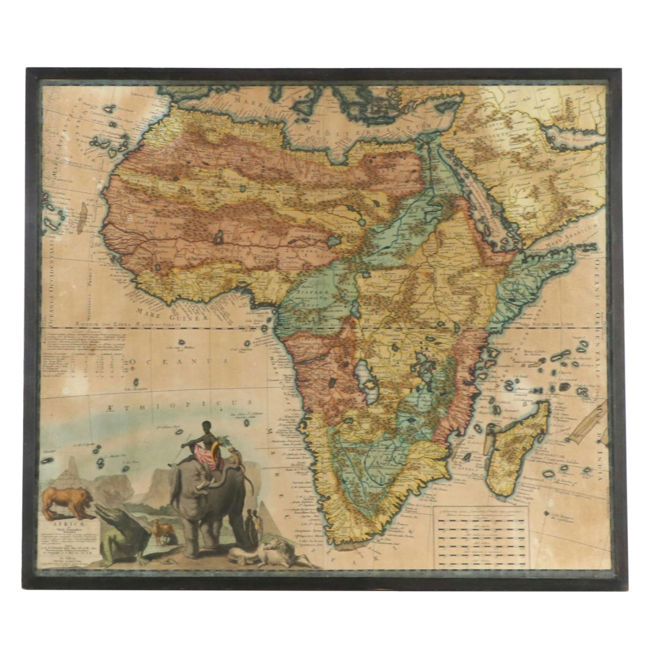 Hand-Colored Map Engraving "Africa," 18th Century