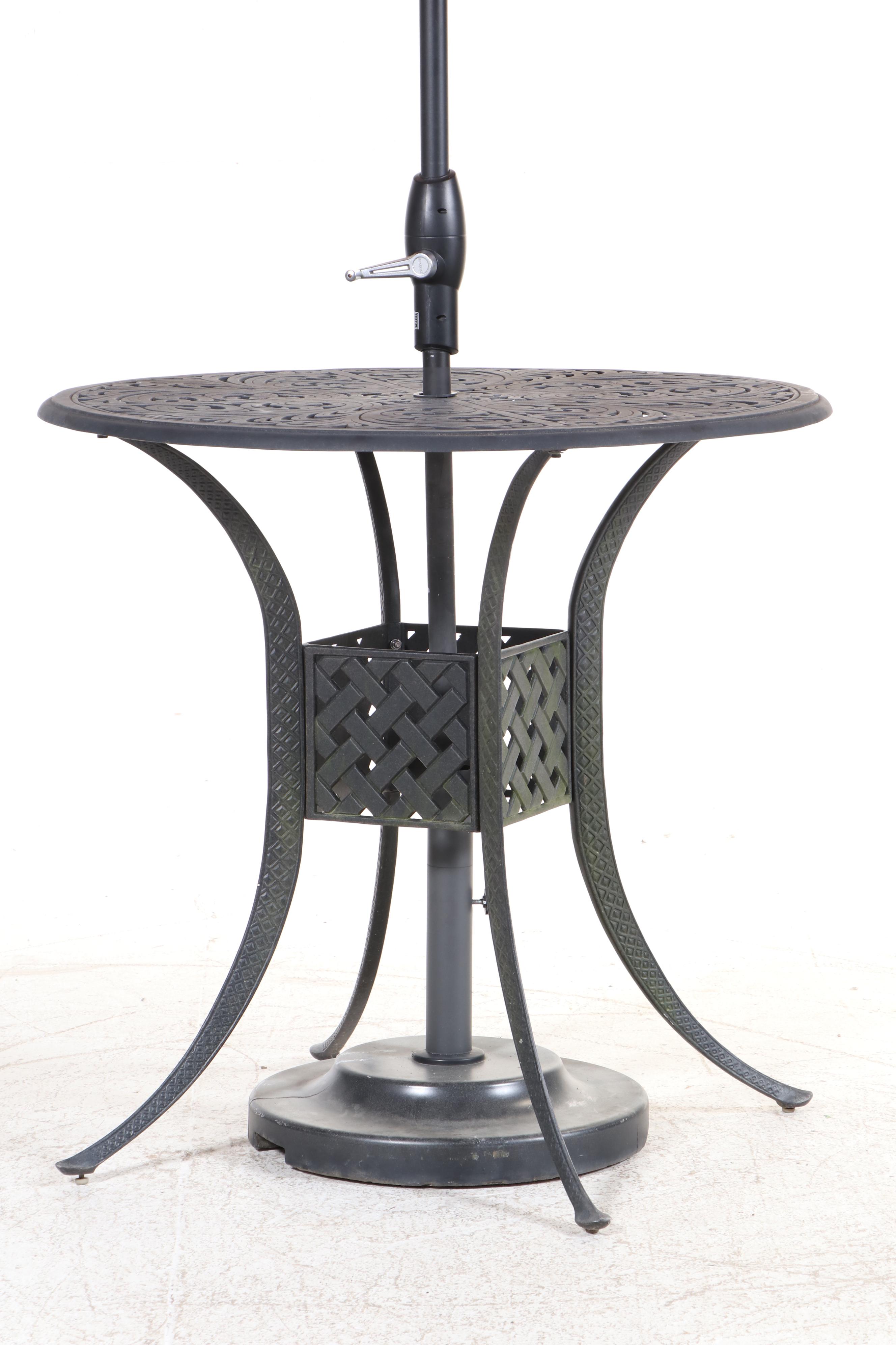 Three-Piece Cast Aluminum Patio Bar Set with Umbrella, Incl. Hanamint