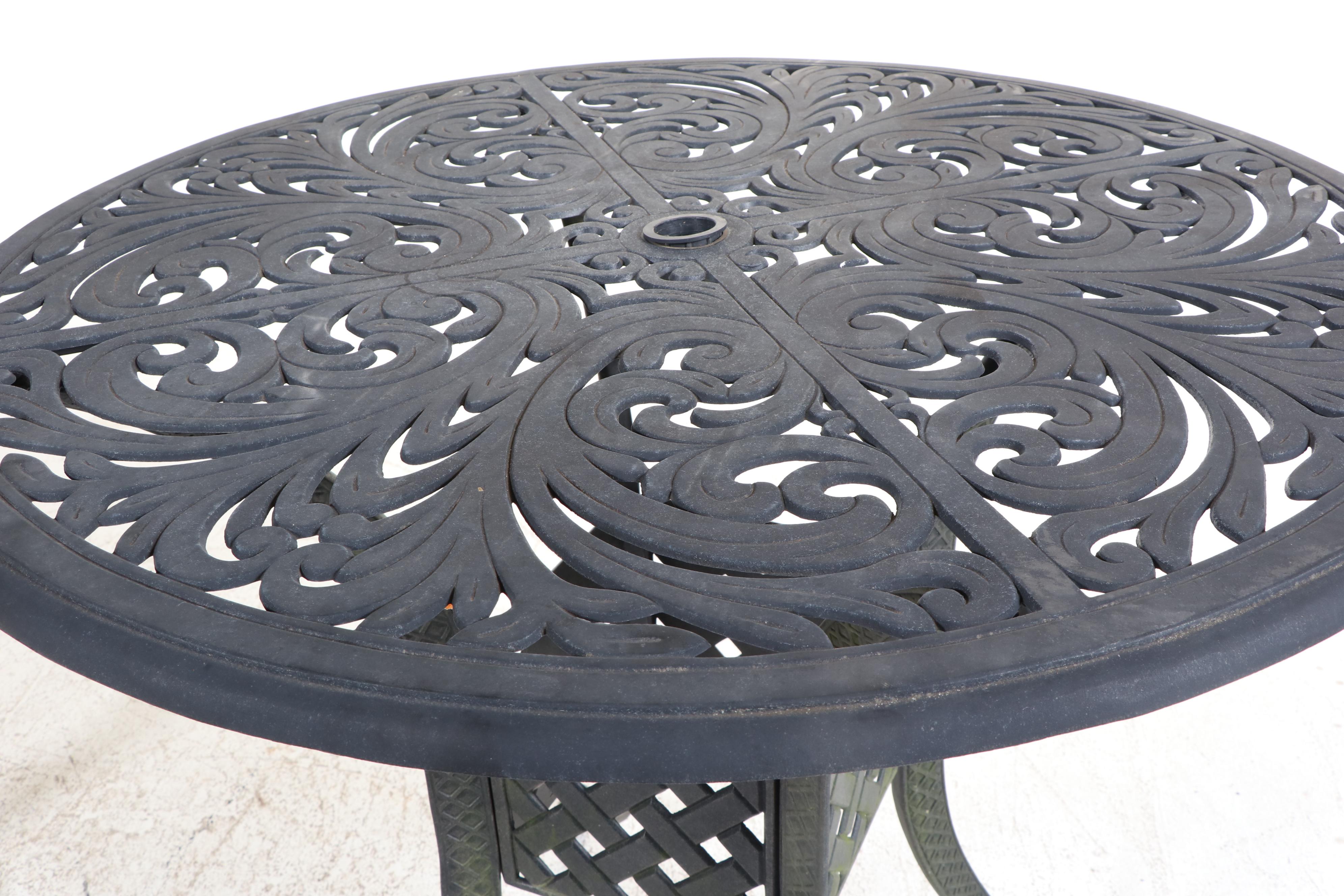 Three-Piece Cast Aluminum Patio Bar Set with Umbrella, Incl. Hanamint