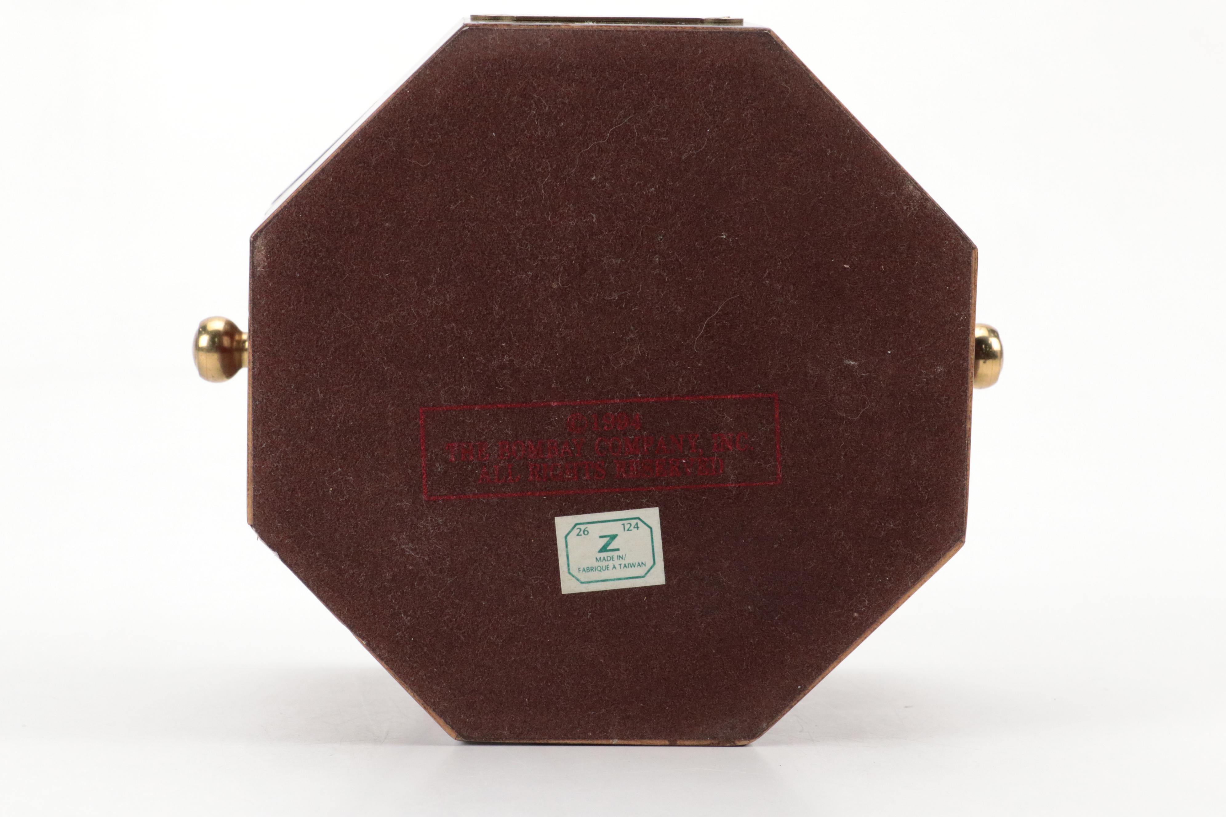 Bombay Company Brass Gimbal Clock in Mahogany Finish Octagonal Case