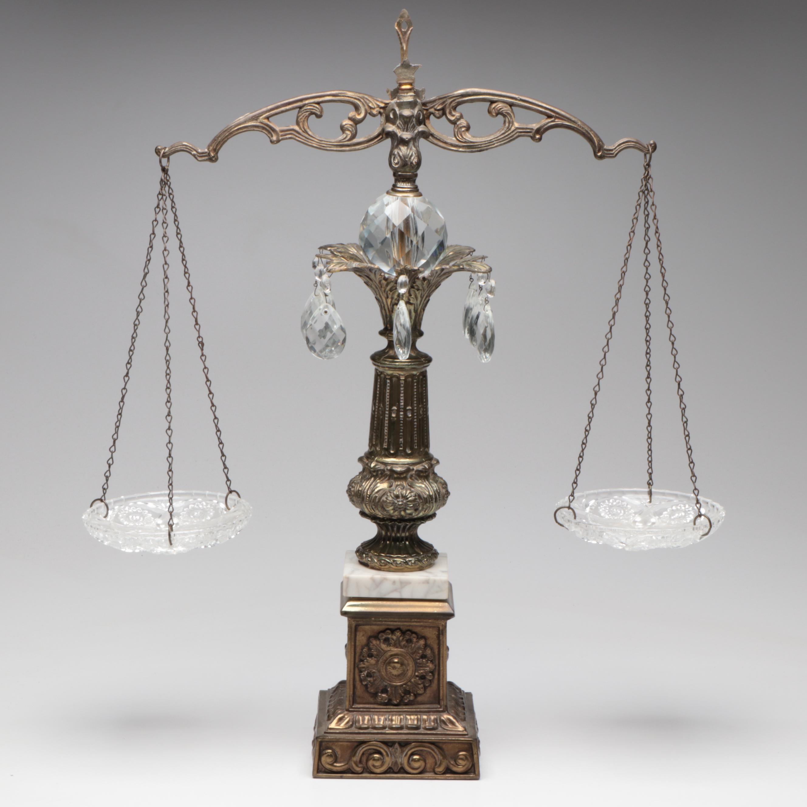Hollywood Regency Style Gilt Metal and Glass Decorative Balancing Scale