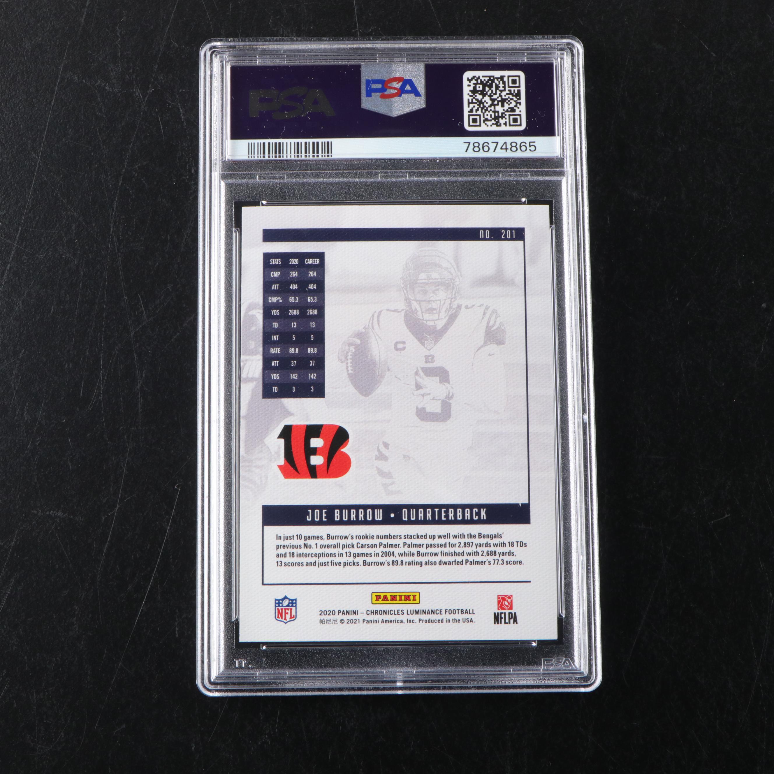 2020 Panini Joe Burrow Rookie Football Card #201 Graded PSA 10 Gem Mint