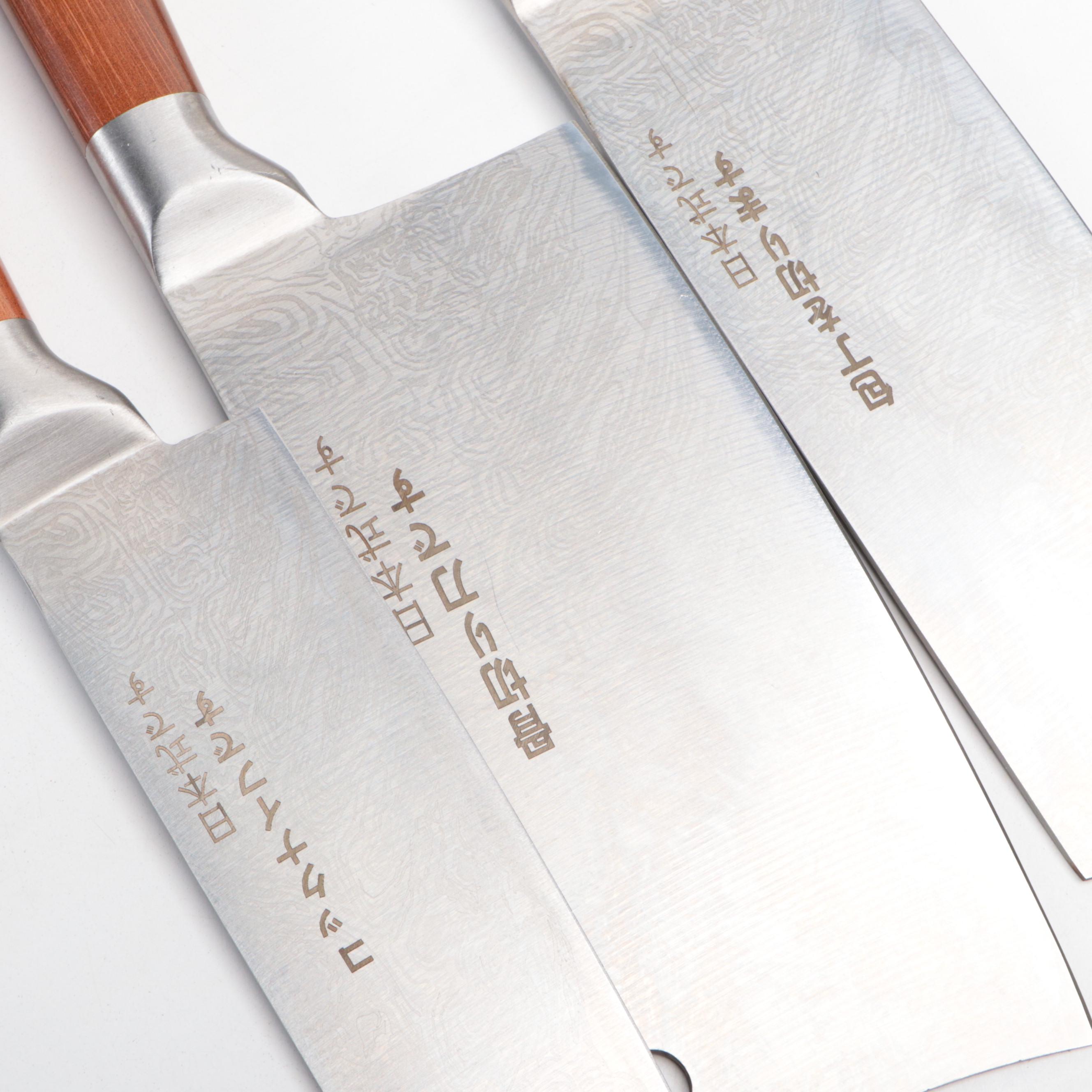 Damascus Steel Five-Piece Steel Chef Set with Knife Roll
