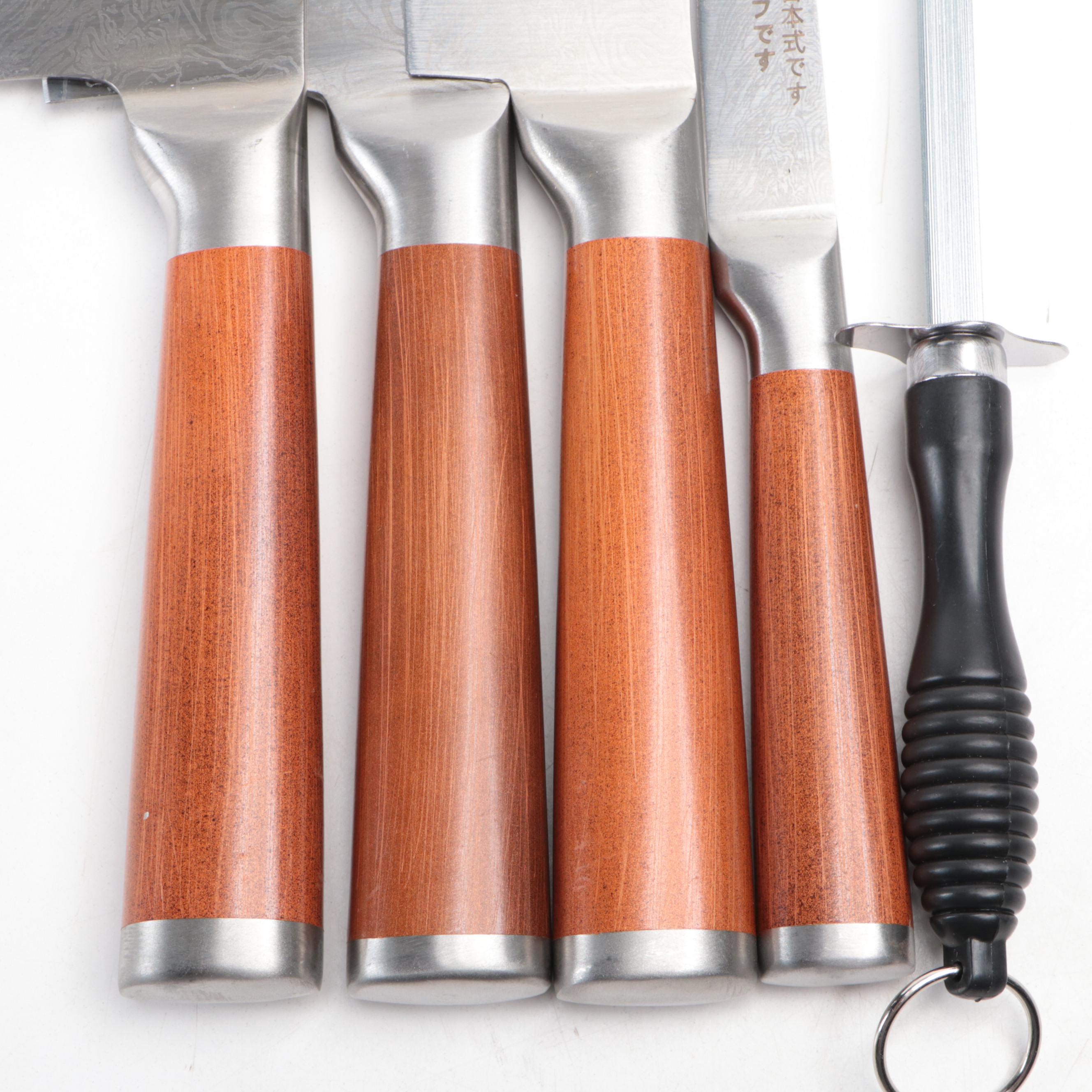 Damascus Steel Five-Piece Steel Chef Set with Knife Roll