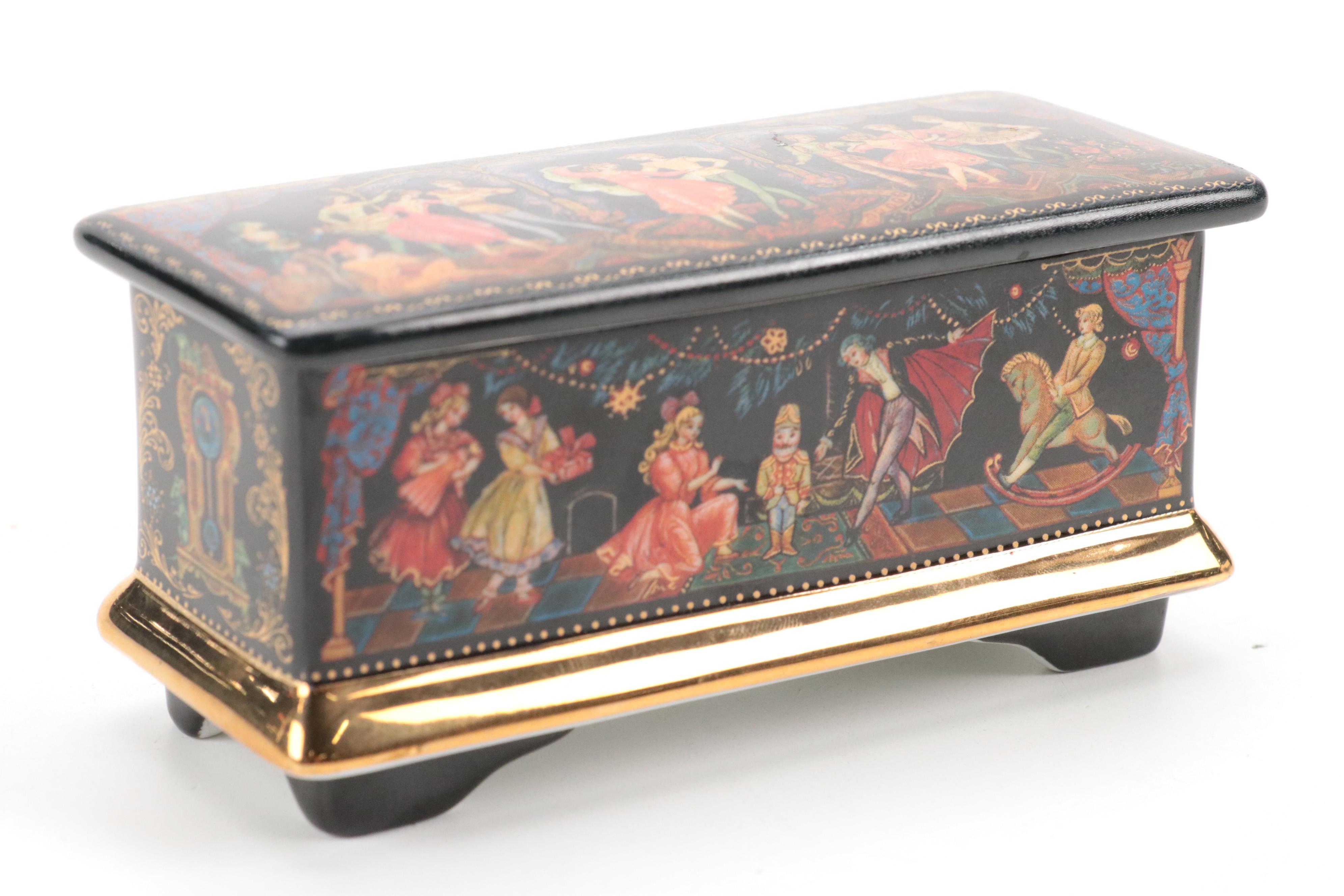 Ardleigh Elliott & Sons "Nutcracker Suite" Porcelain Box and Embellished Pillbox