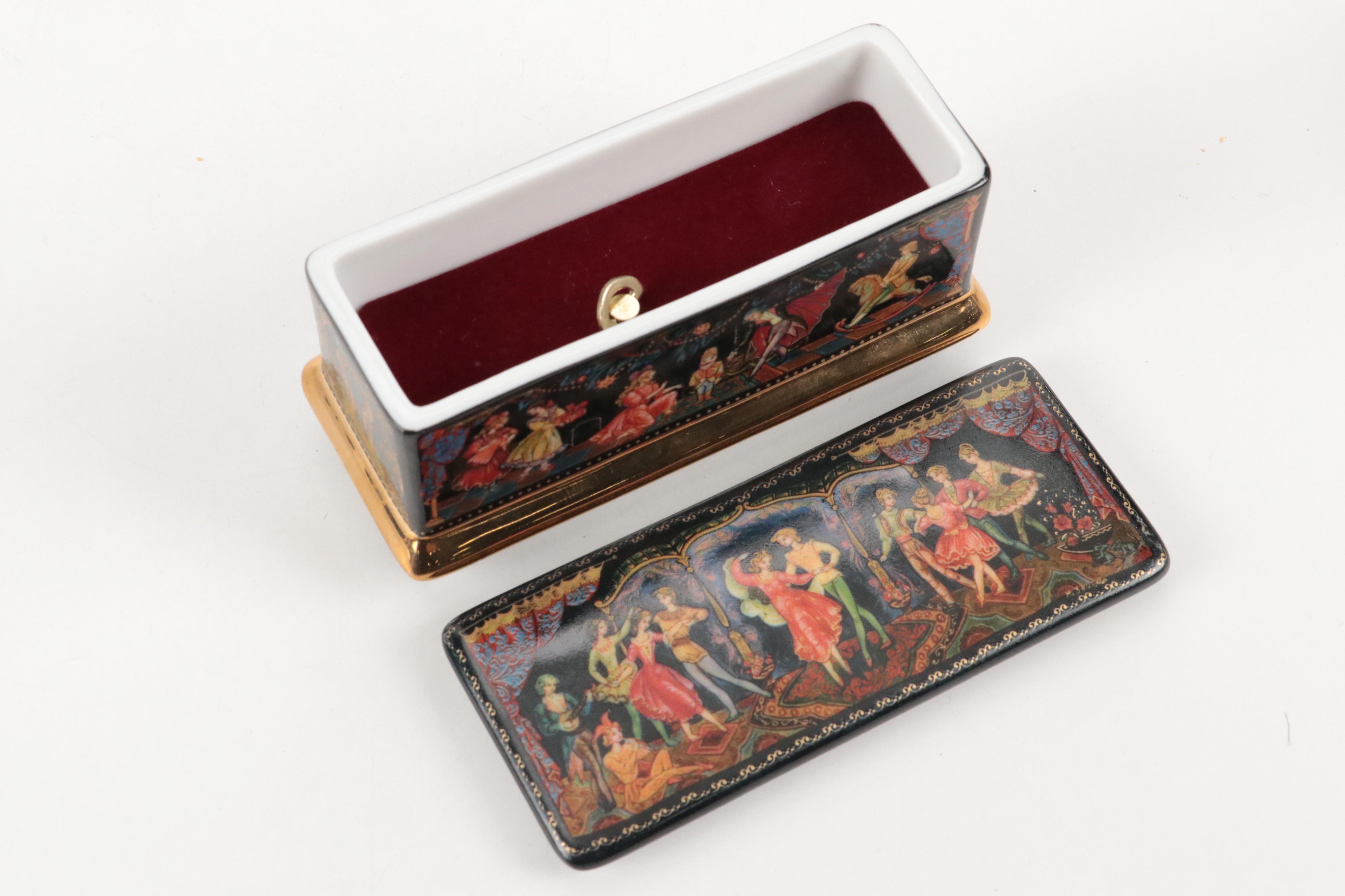 Ardleigh Elliott & Sons "Nutcracker Suite" Porcelain Box and Embellished Pillbox