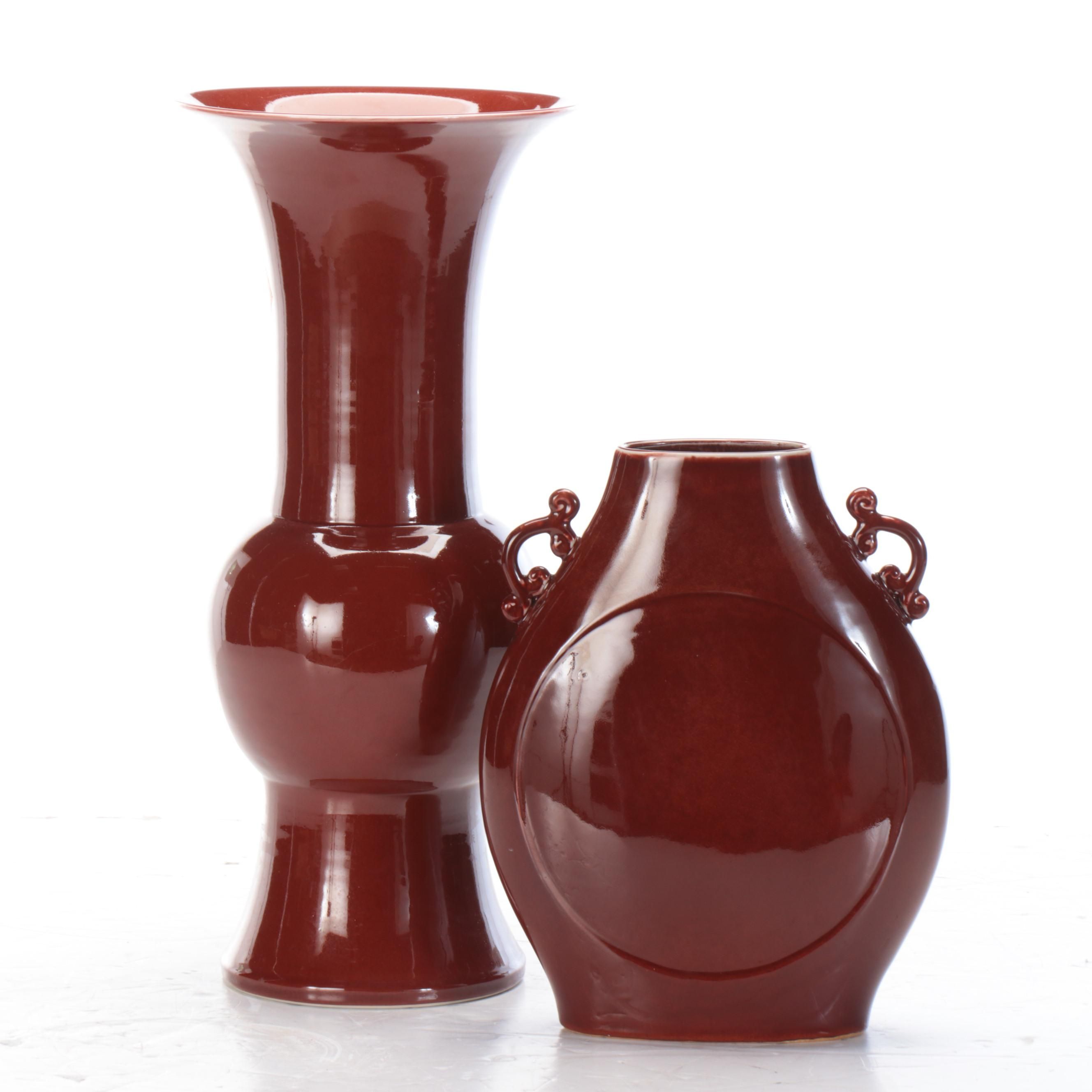 Red Glossy Glazed Ceramic Floor Vases