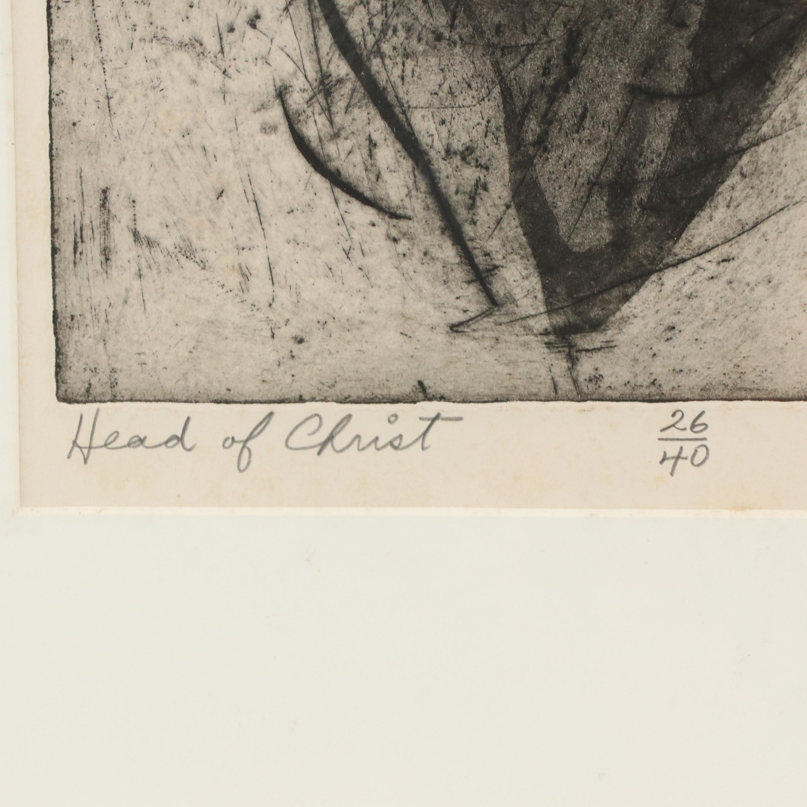 Walter Sorge Modernist Etching "Head of Christ," 1962