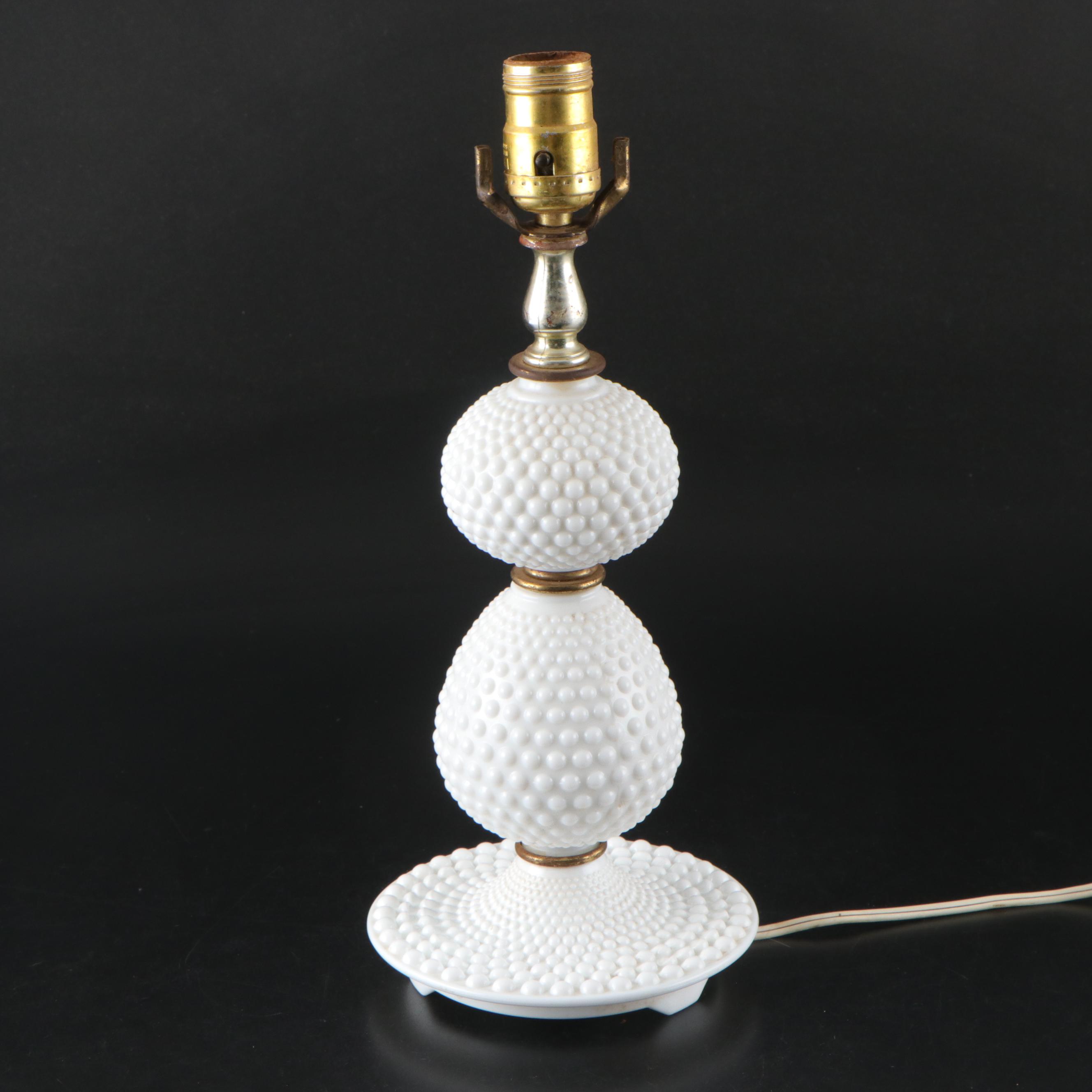 Hobnail Milk Glass Table Lamp with Embossed Ceramic Table Lamp