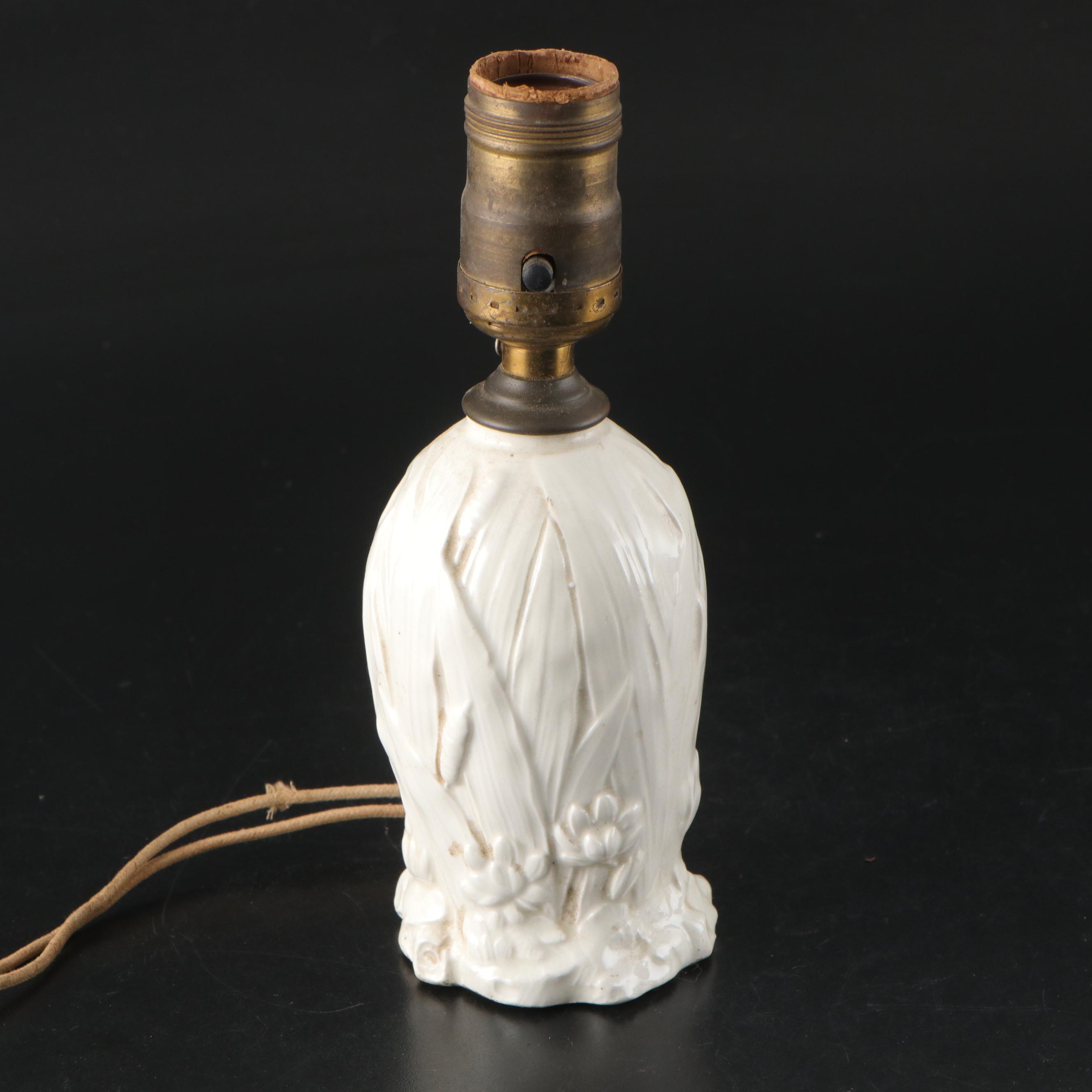 Hobnail Milk Glass Table Lamp with Embossed Ceramic Table Lamp