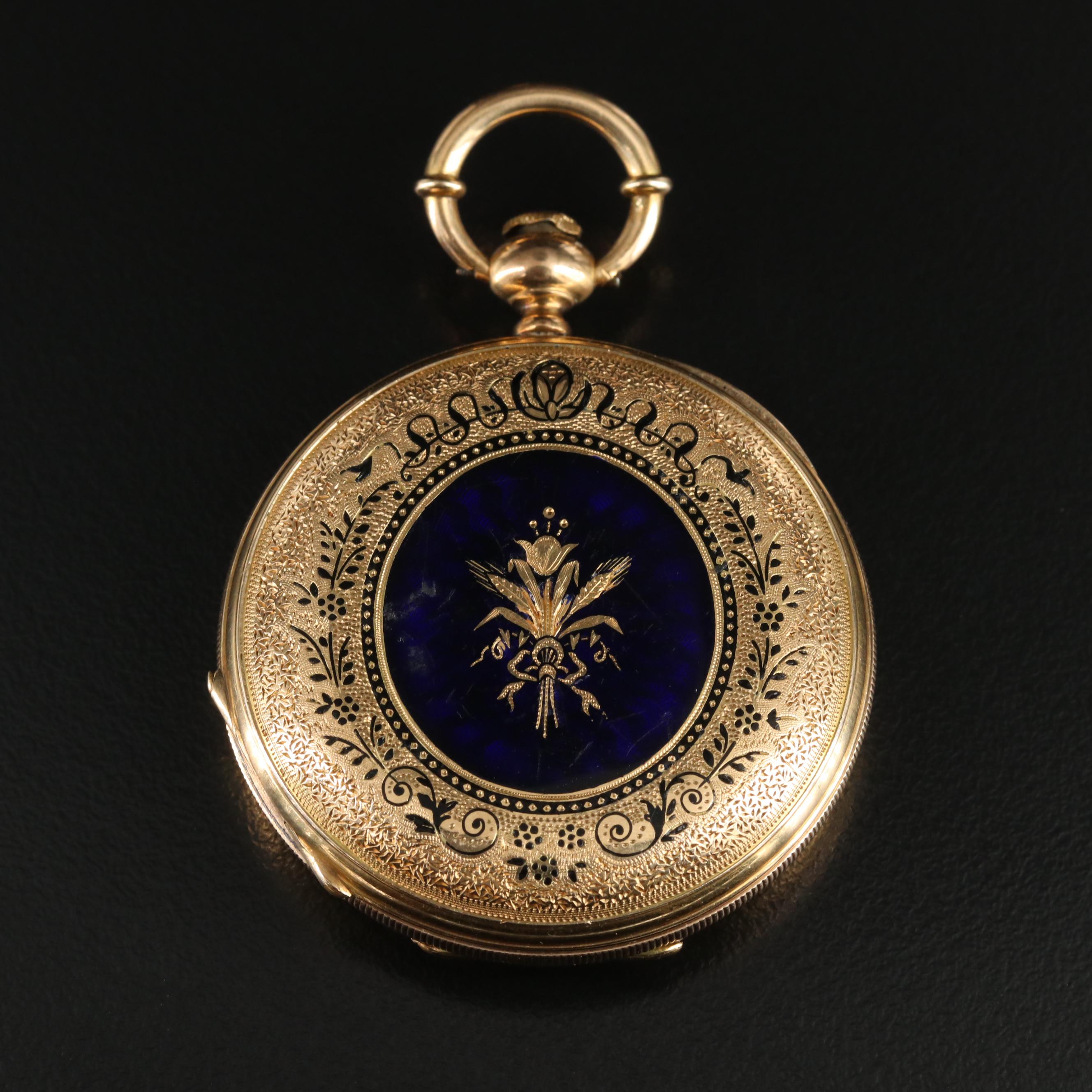 Antique A. Richard 14K Enamel Hunting Case Pocket Watch